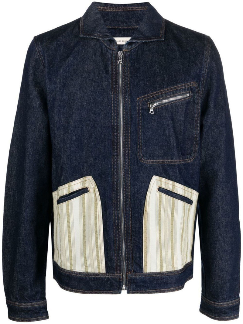 contrast-panel denim jacket - 1