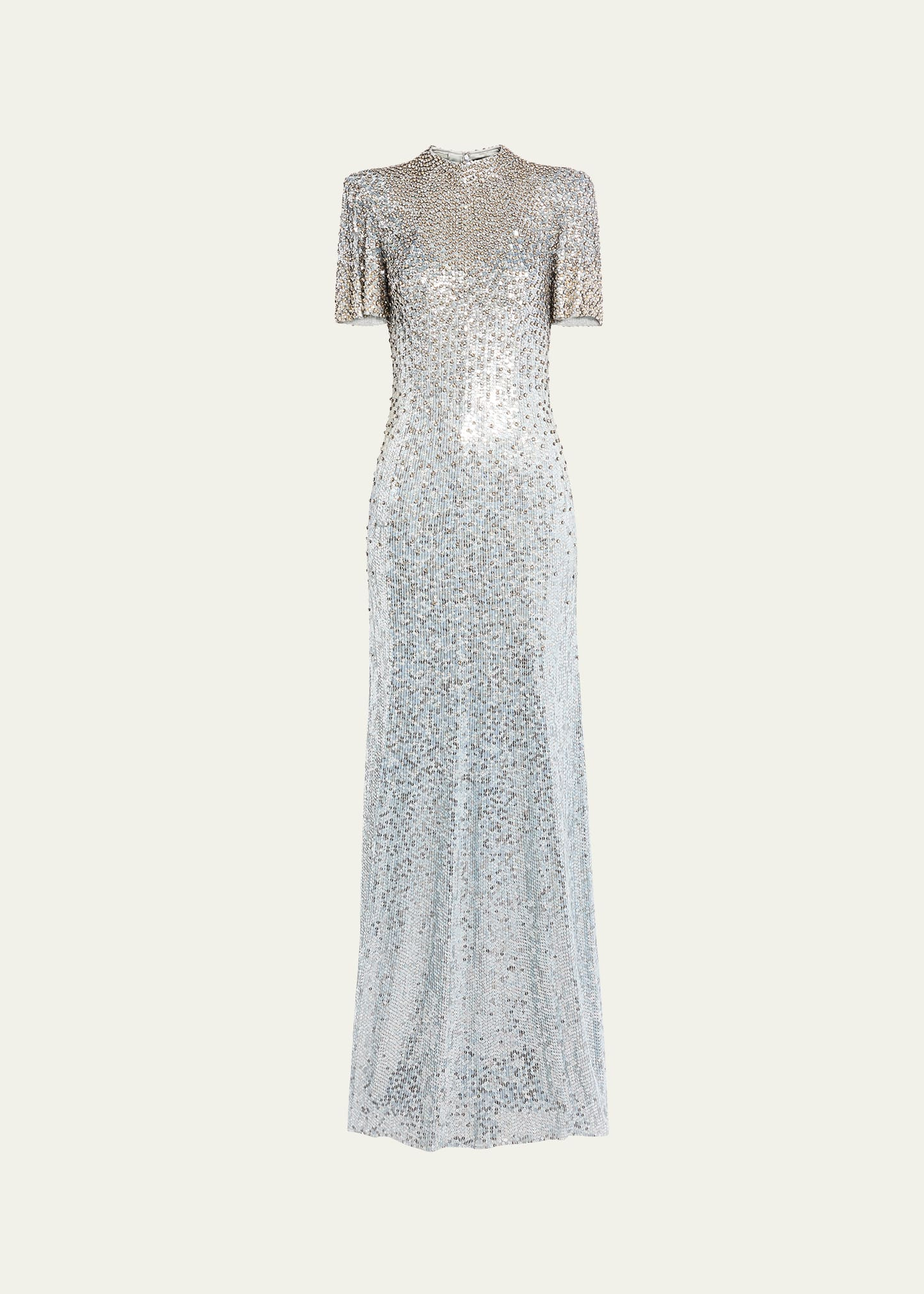 Jourdain Crystal Sequined Flutter-Sleeve Gown - 1