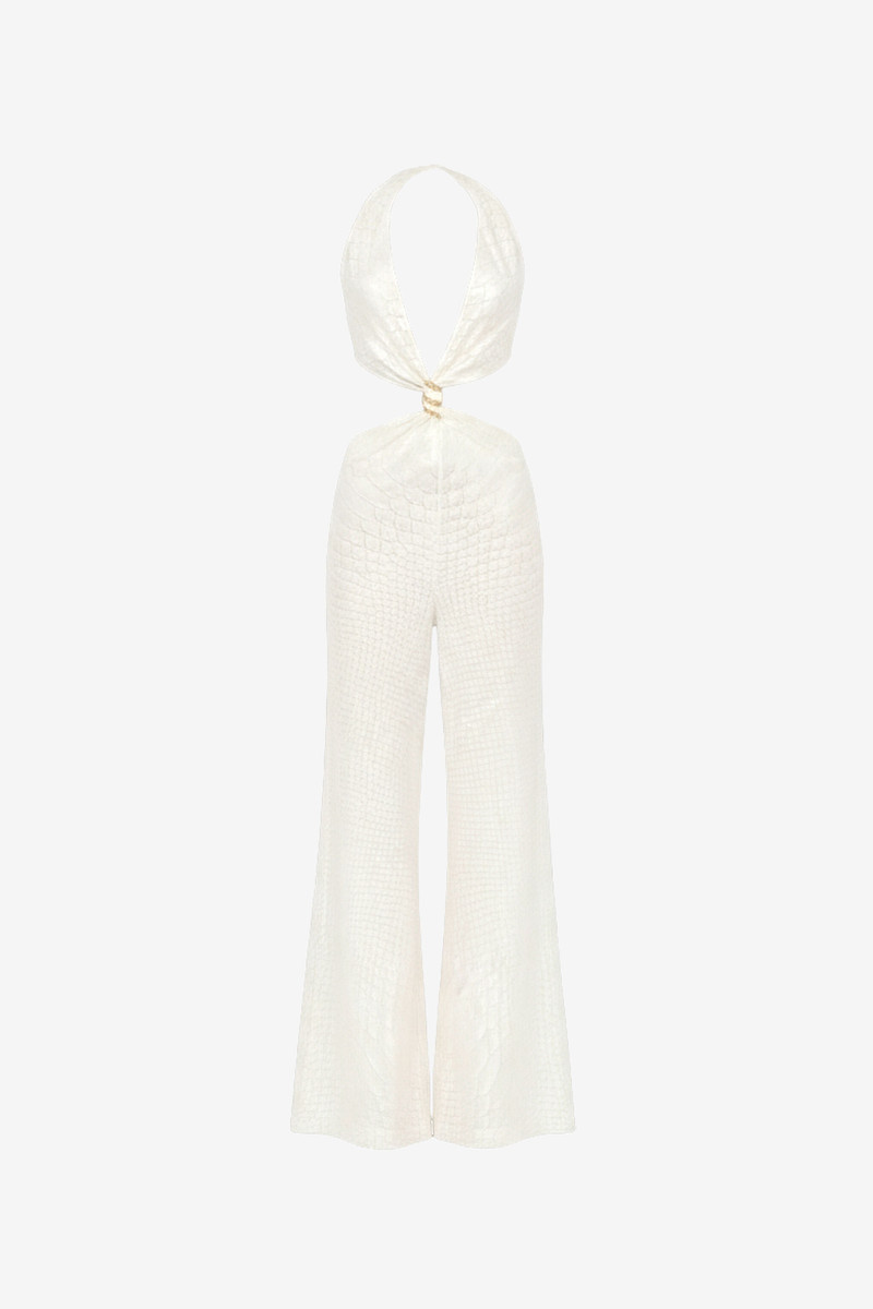 White Jumpsuit with Scale Print and Cut-Out Detailing 1