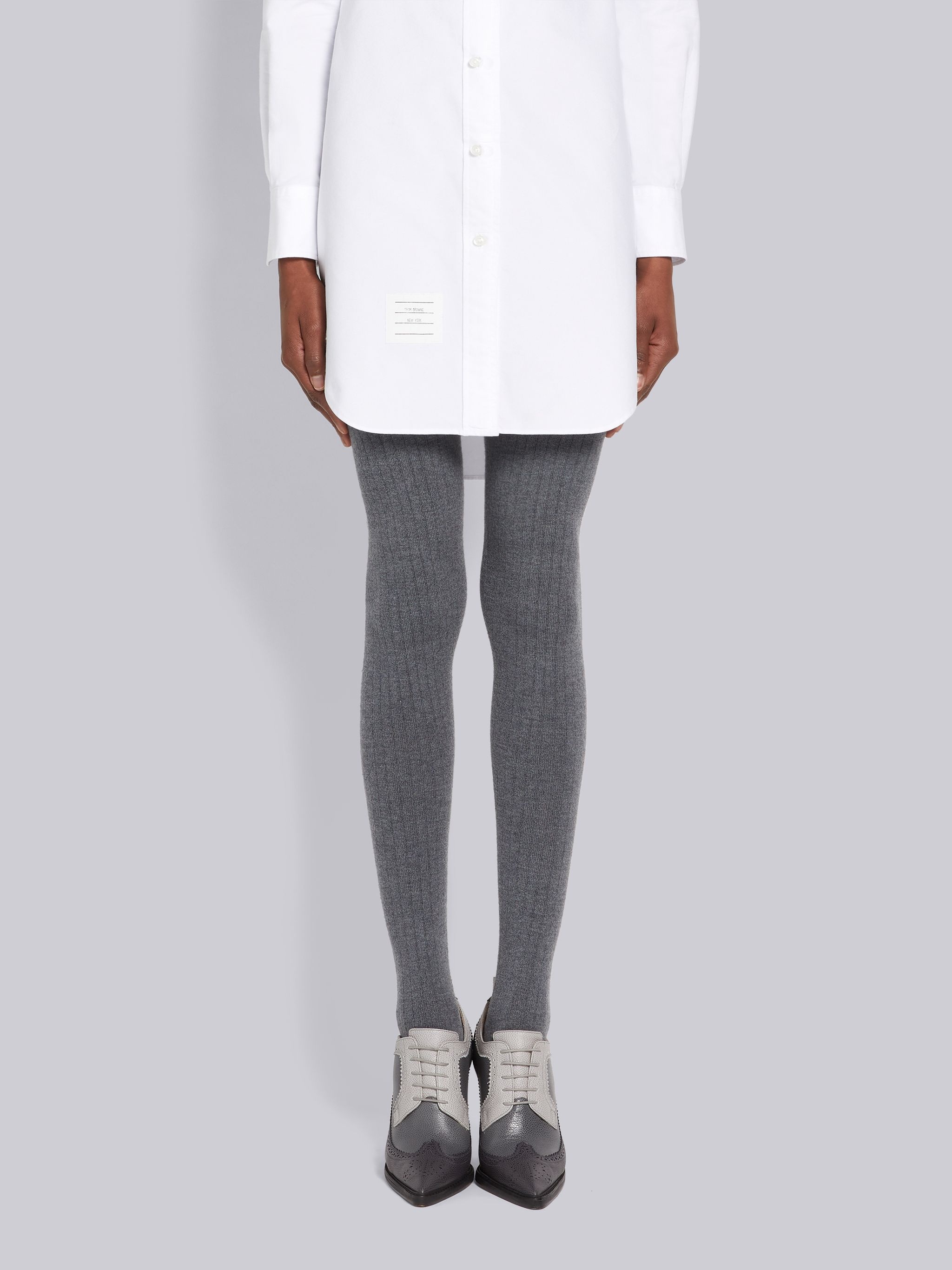 Medium Grey Fine Merino Wool Opaque Rib Tights - 1