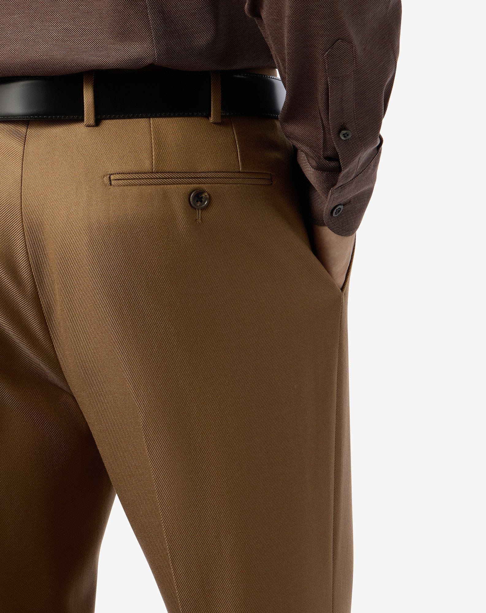 Dark beige wool and stretch cotton trousers - 5