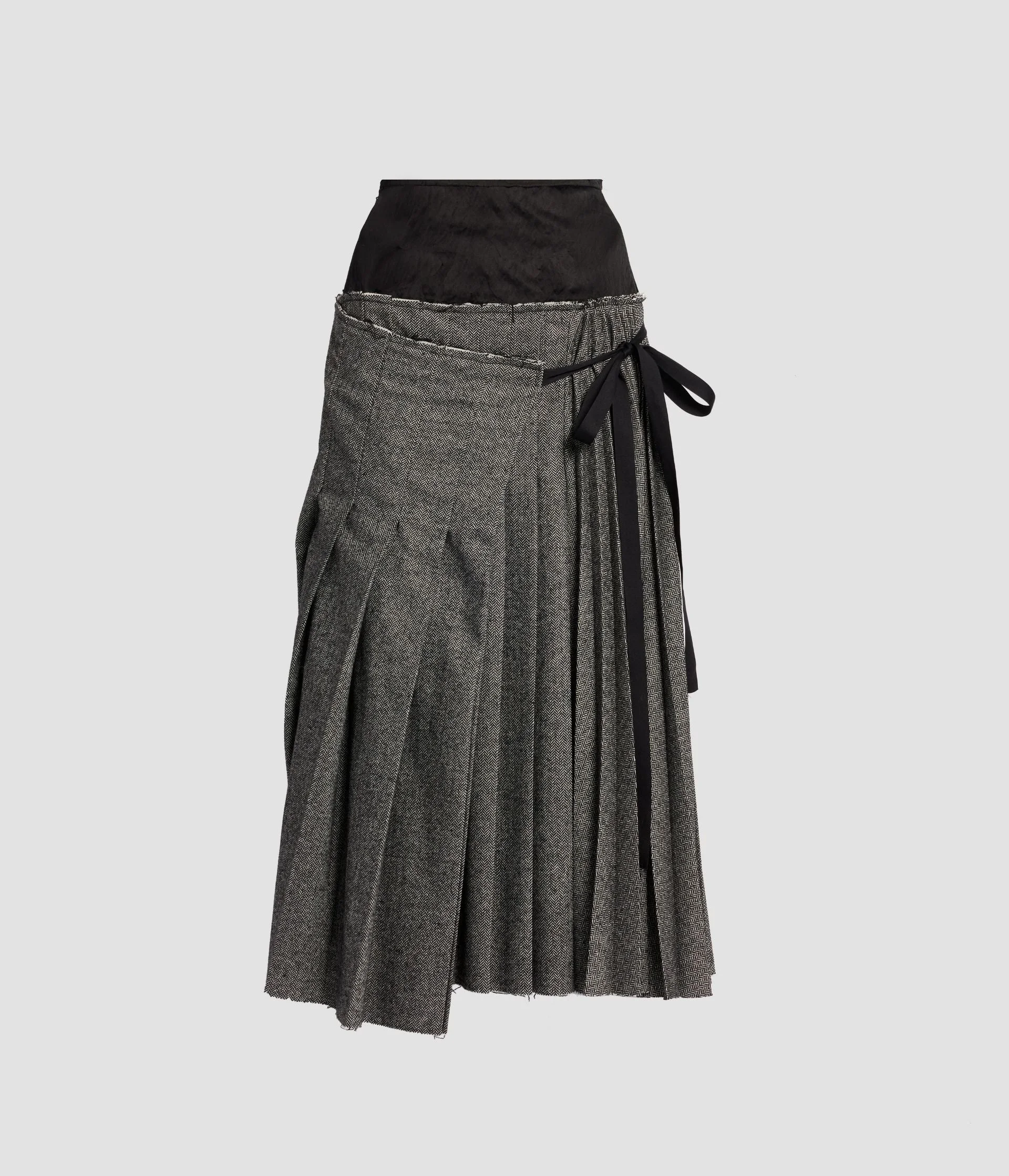 HERRINGBONE A-LINE PLEATED MIDI SKIRT - 1