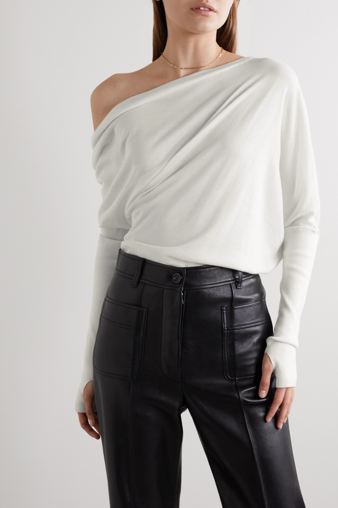 One-shoulder cashmere and silk-blend sweater - 4