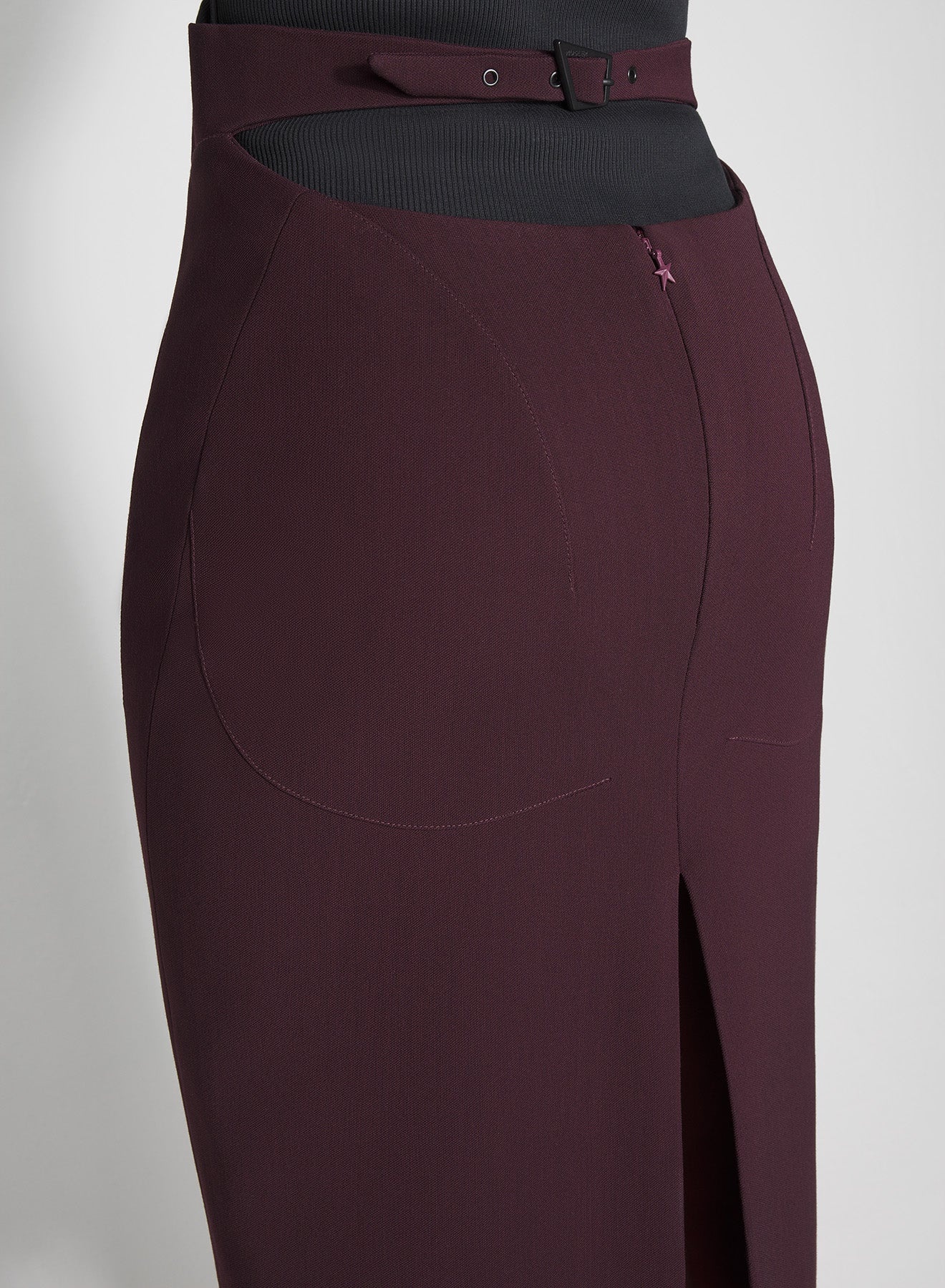 burgundy buckled tailored skirt - 4