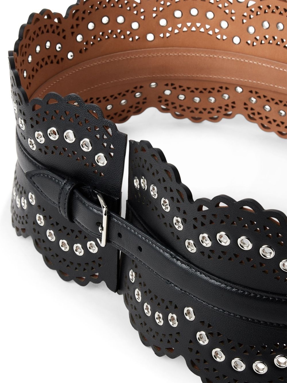eyelet-embellished perforated leather belt - 4