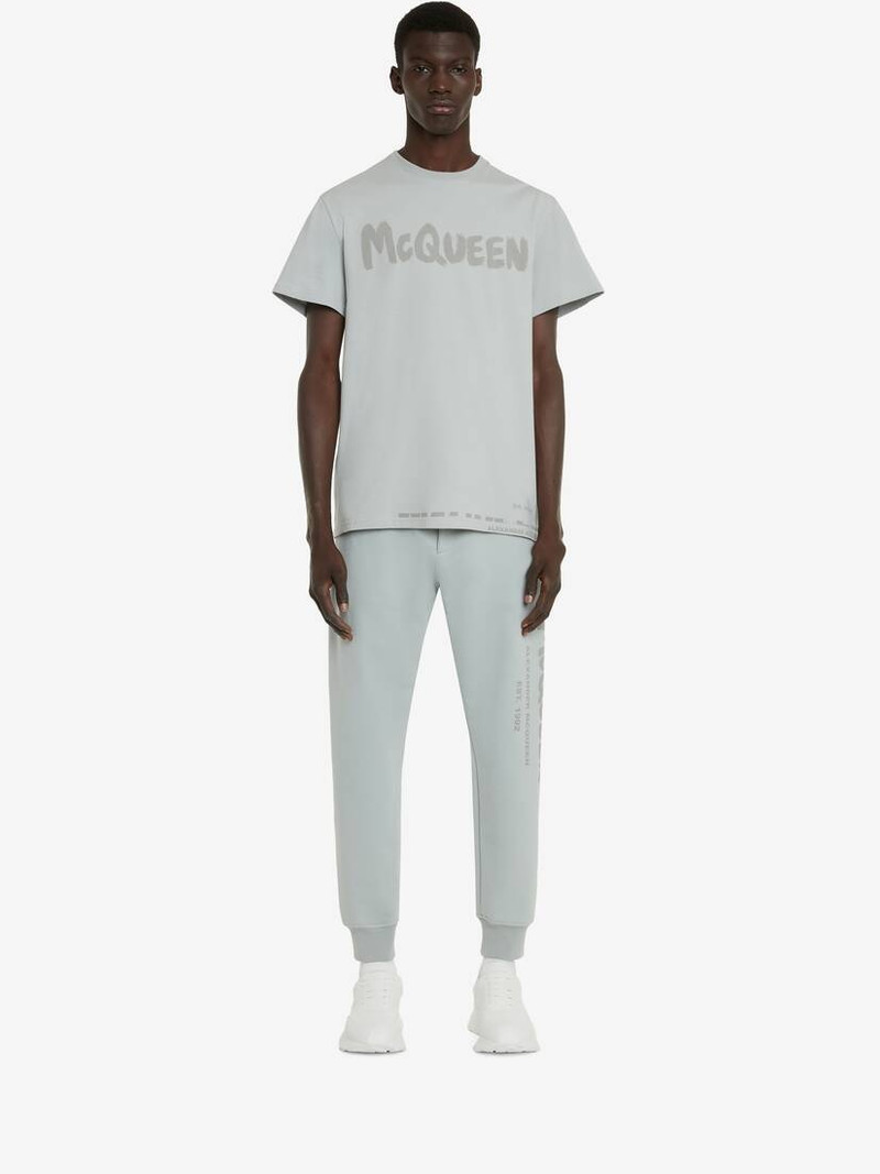 Alexander McQueen Men's McQueen Graffiti T-shirt in Dove Grey outlook