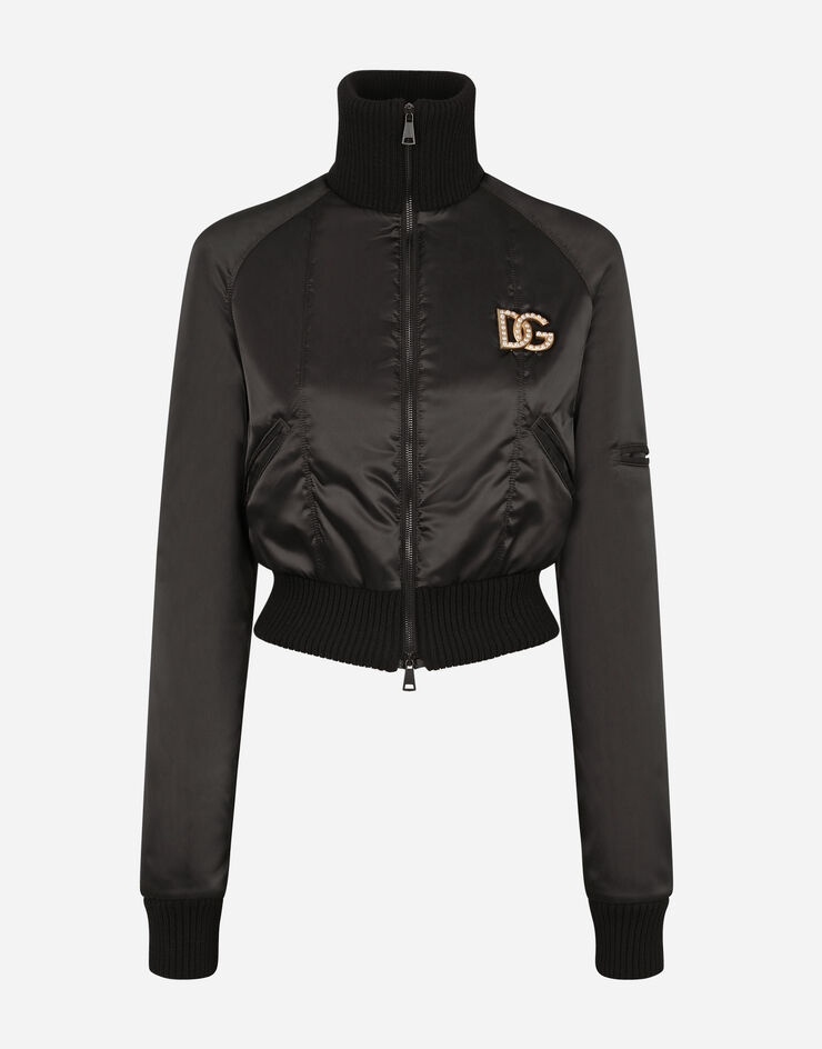 Cropped sating bomber jacket with crystal DG embellishment - 3