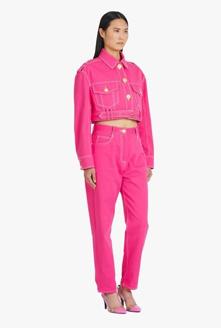 Balmain x Barbie - Pink denim cropped jacket - 7