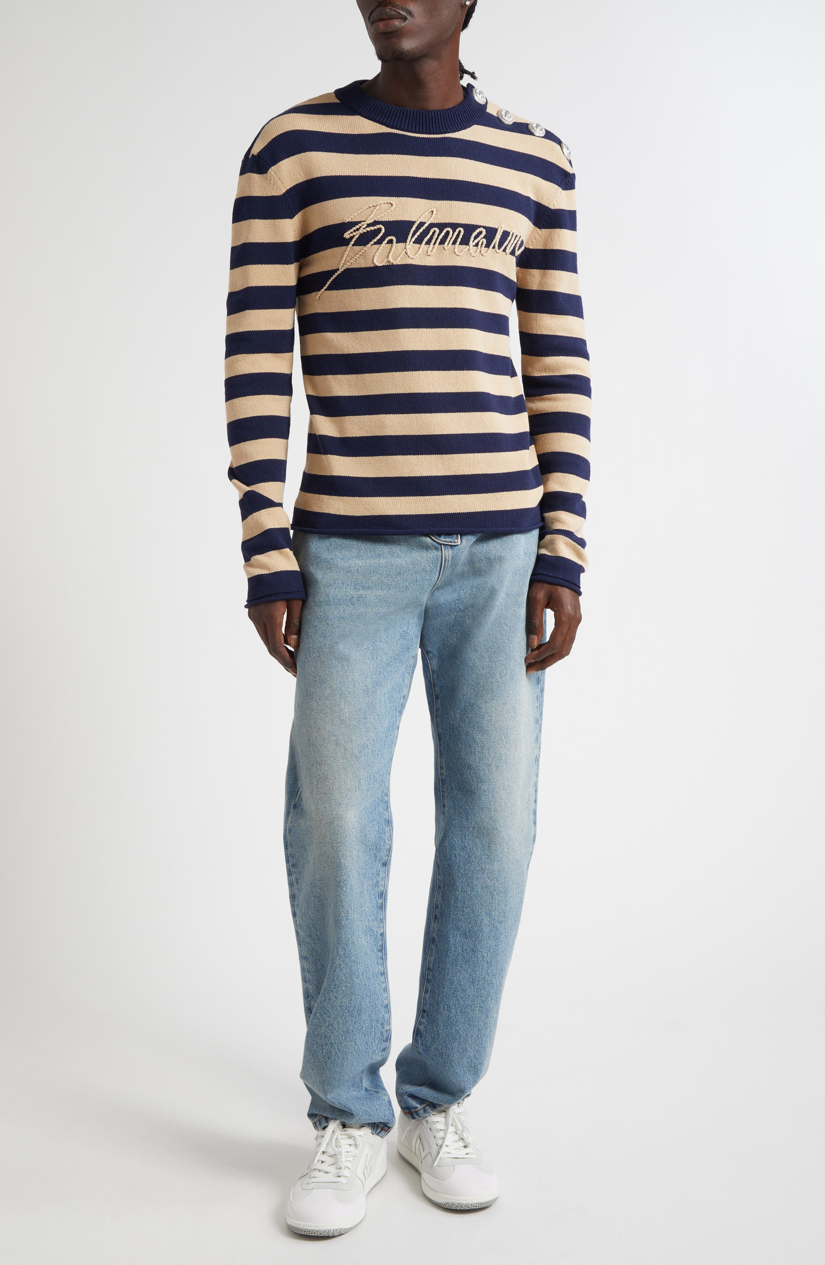 Balmain Regular Fit Straight Leg Jeans in 6Aw Washed Blue Jean at Nordstrom - 2