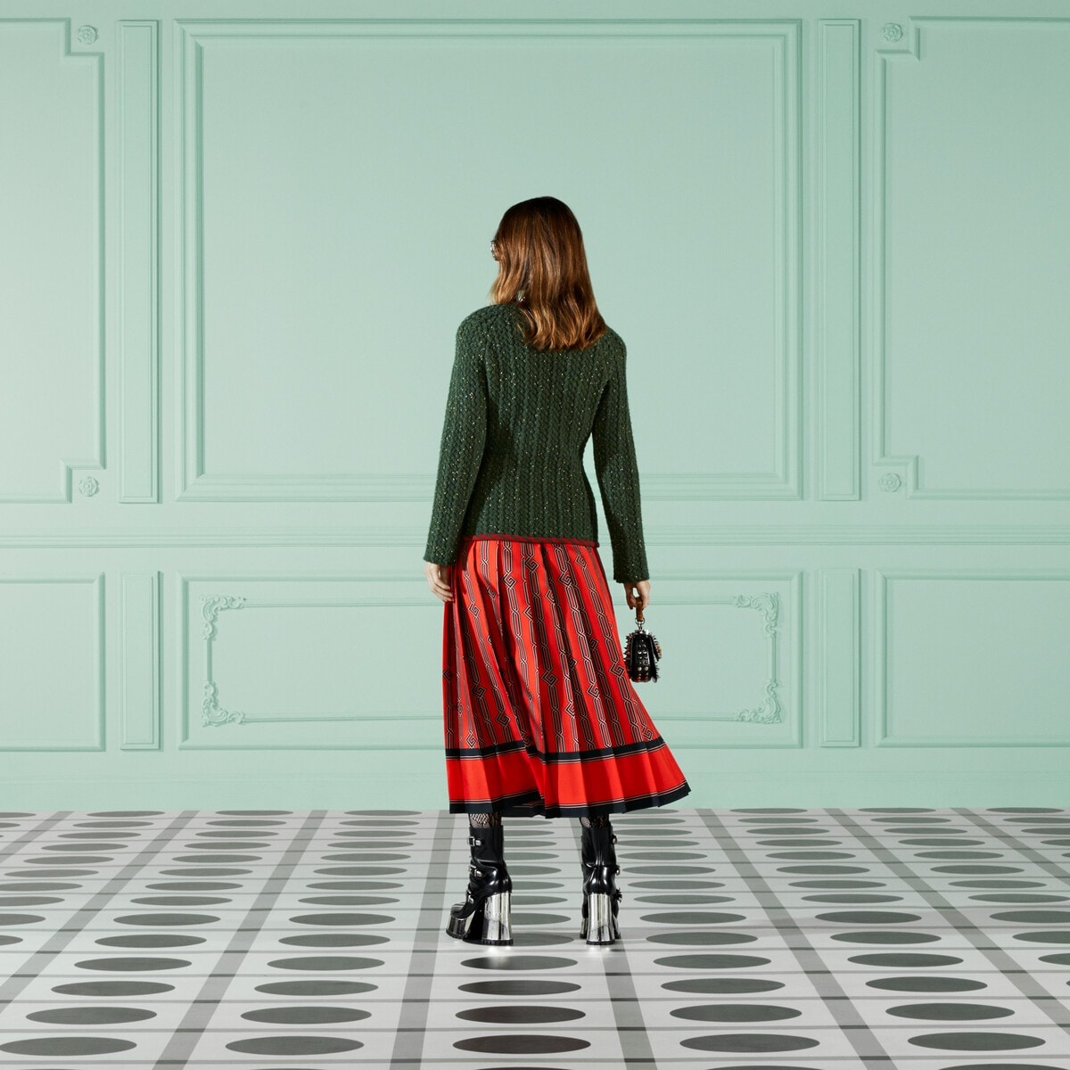 Square G chain print silk skirt - 3