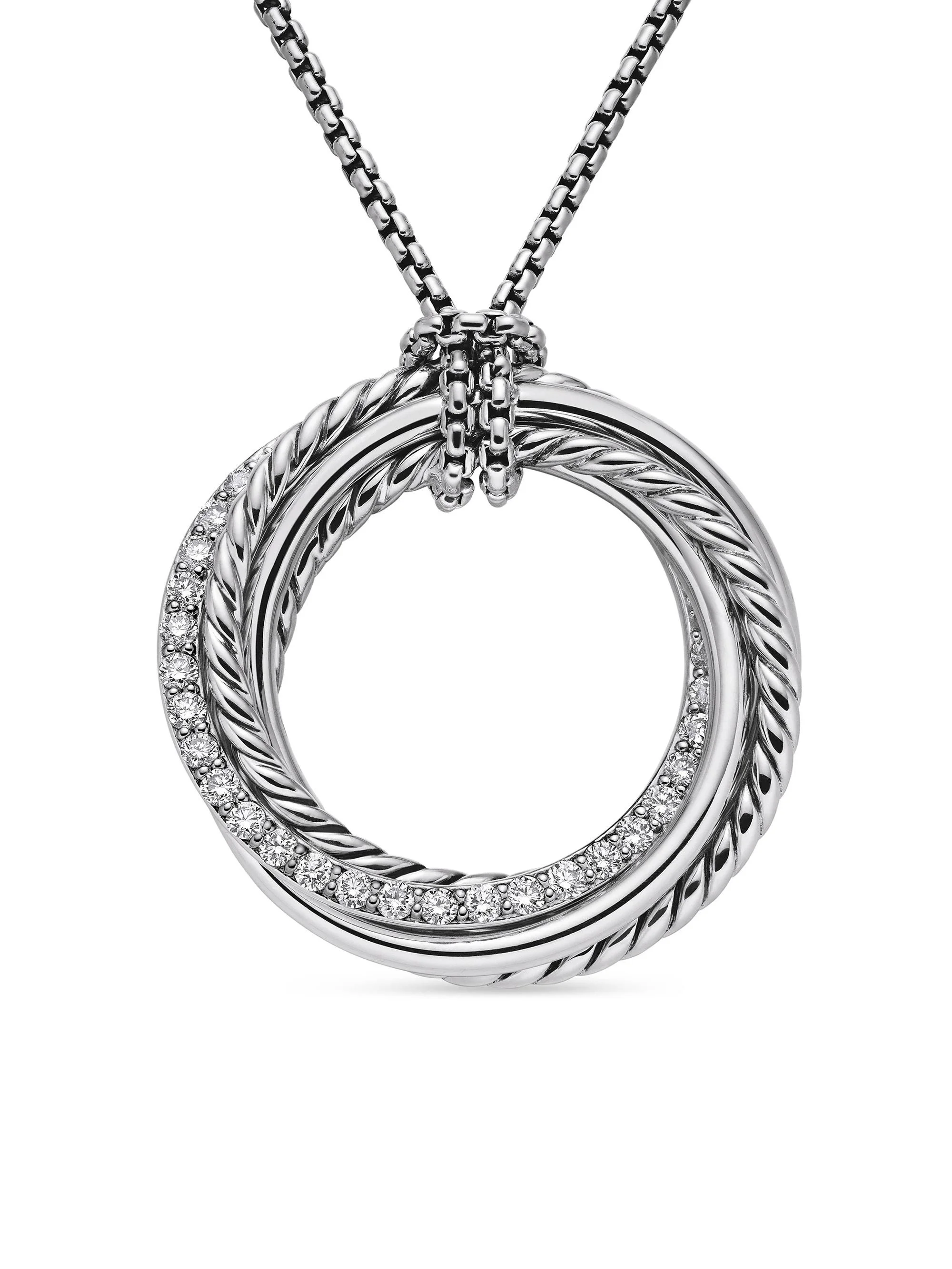Women's Crossover Pendant Necklace in Sterling Silver with Diamonds, 26MM - Diamond - 1