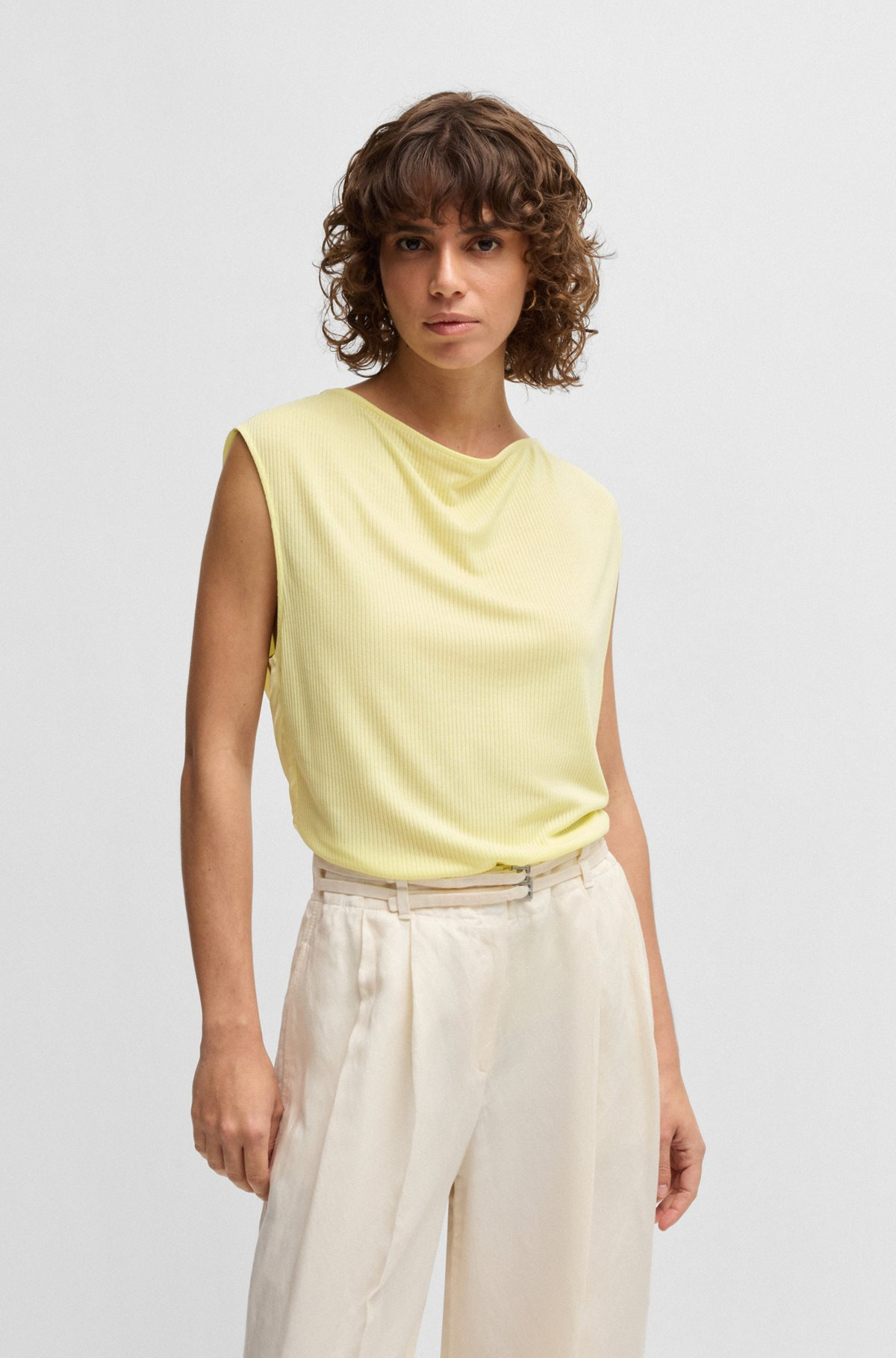 SLEEVELESS T-SHIRT WITH RIBBED FRONT - 2