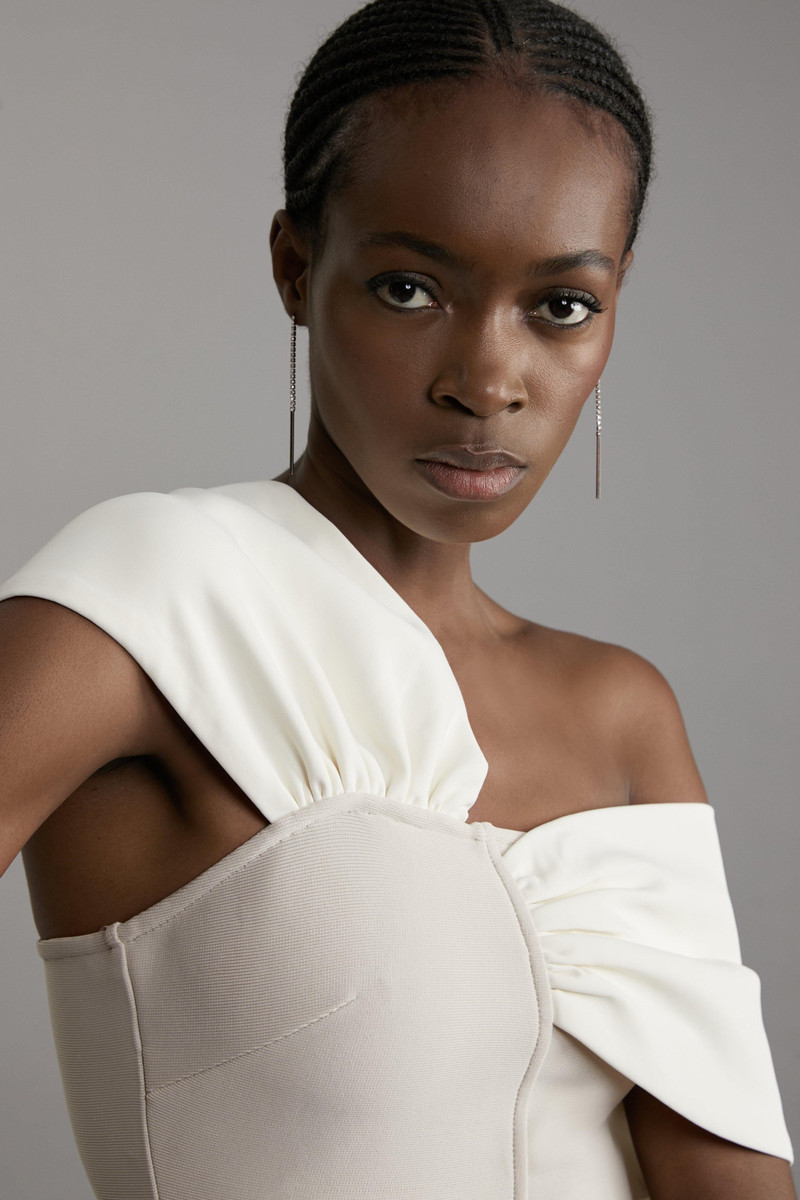 KAREN MILLEN Figure Form Bandage Knit Asymmetric Strap Top outlook