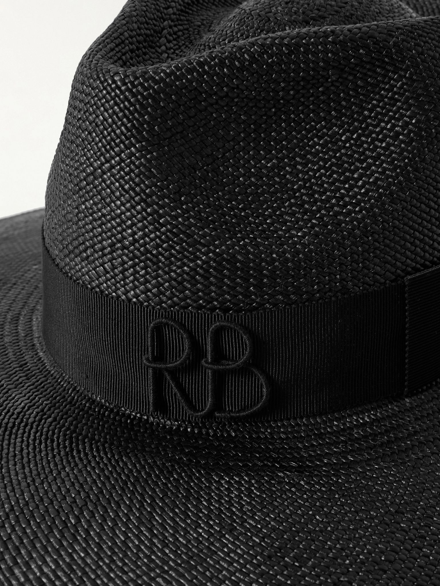 Embroidered silk grosgrain-trimmed straw hat Black - 3