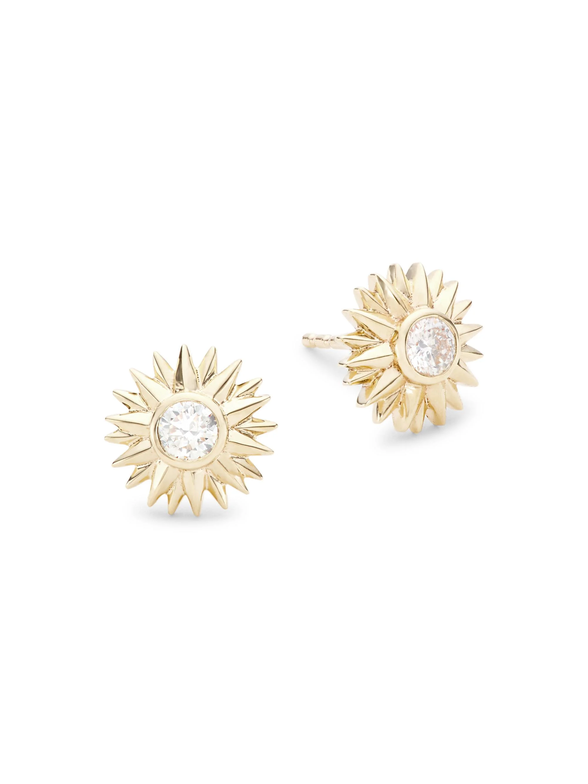 Women's 14K Yellow Gold & Diamond Sunflower Stud Earrings - 1