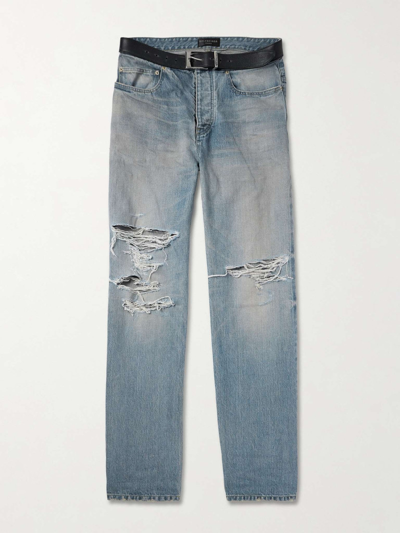 Straight-Leg Belted Distressed Selvedge Jeans 1