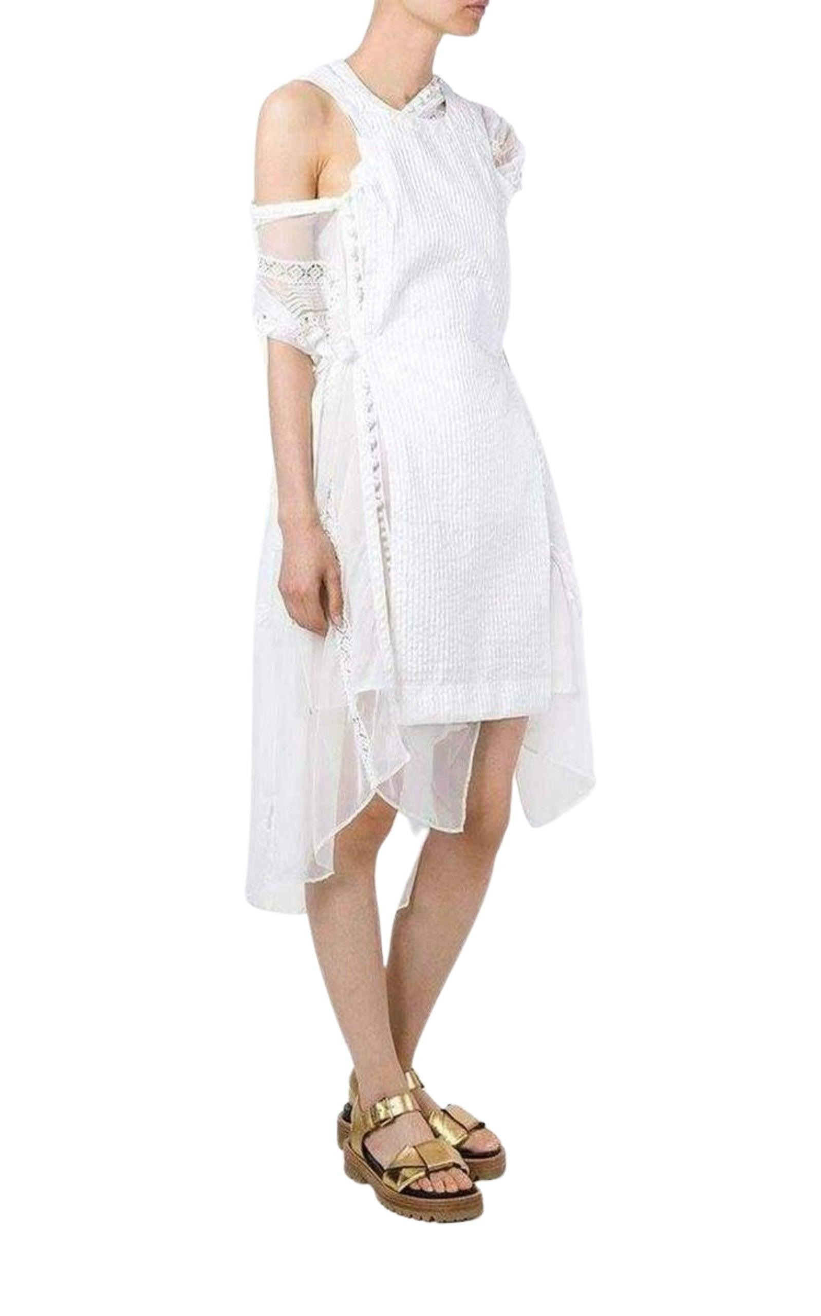 Lace Trim White Seersucker Dress - 5