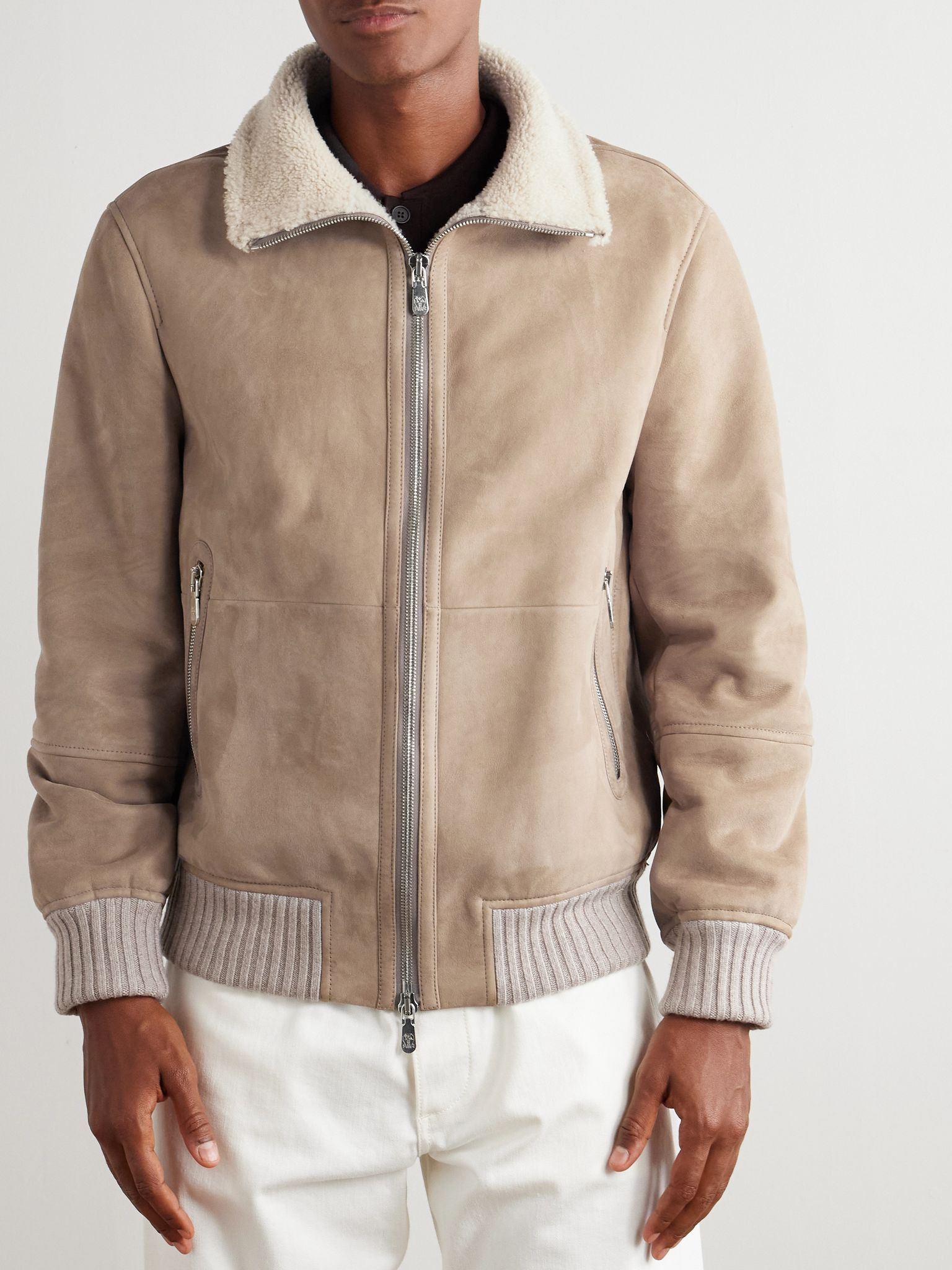Cashmere-Trimmed Shearling Jacket Brown - 3