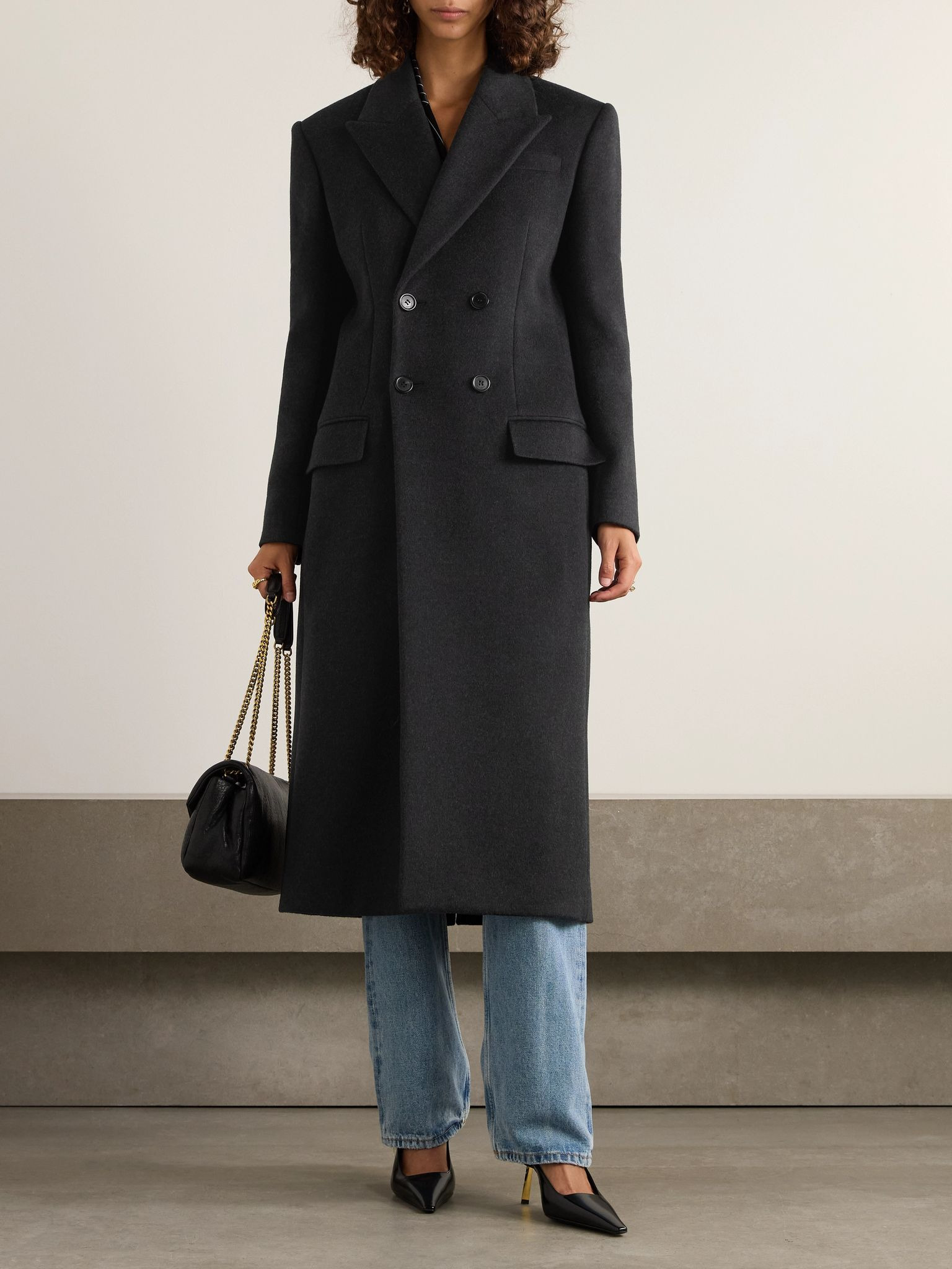 Double-breasted brushed wool and cashmere-blend coat Dark gray - 3