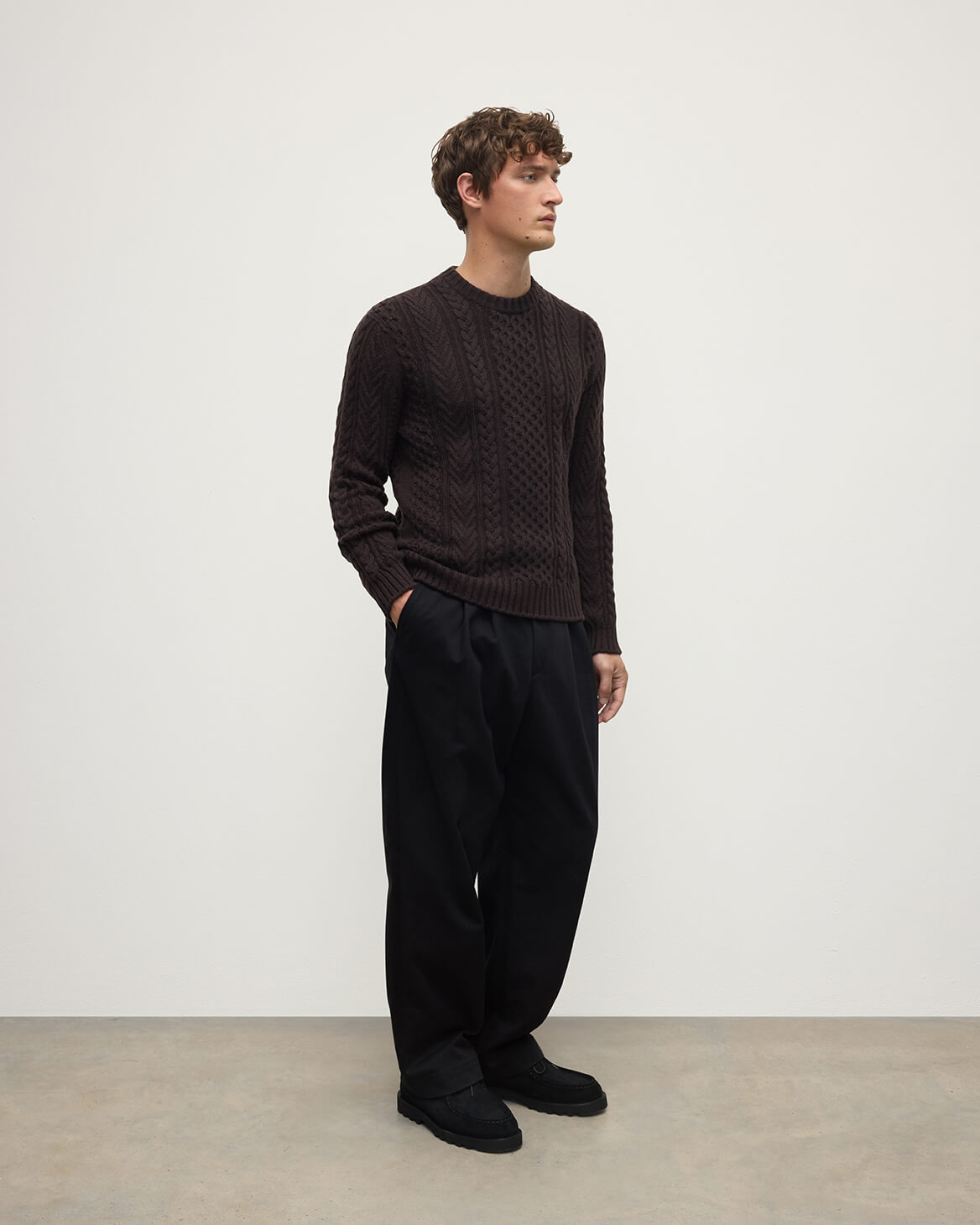 Aran Cable Brown Cashmere Jumper - 3