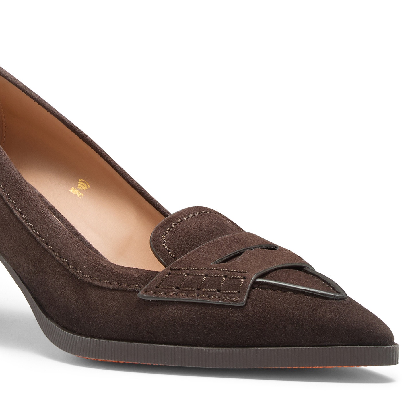 Women's dark brown suede mid-heel pump - 5