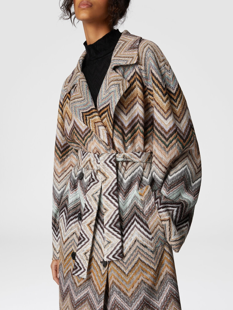 Viscose and lamé wool trench coat with belt 4