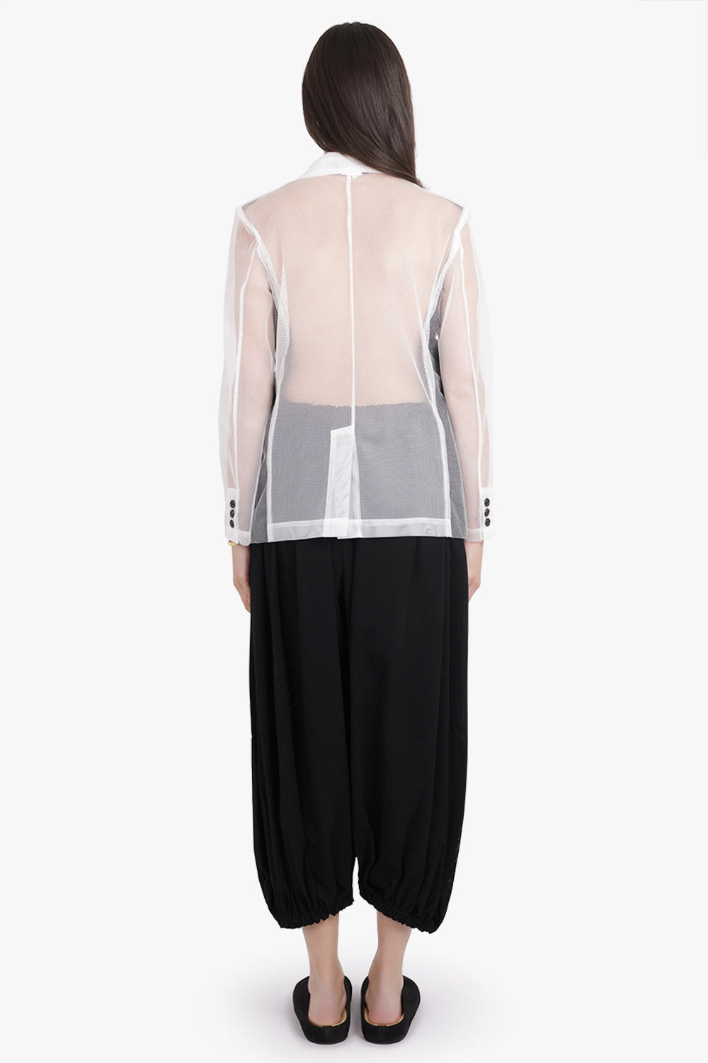 TULLE OVERLAY TAILORED JACKET WITH SHEER SLEEVES | BLACK/SILVER/WHITE - 5