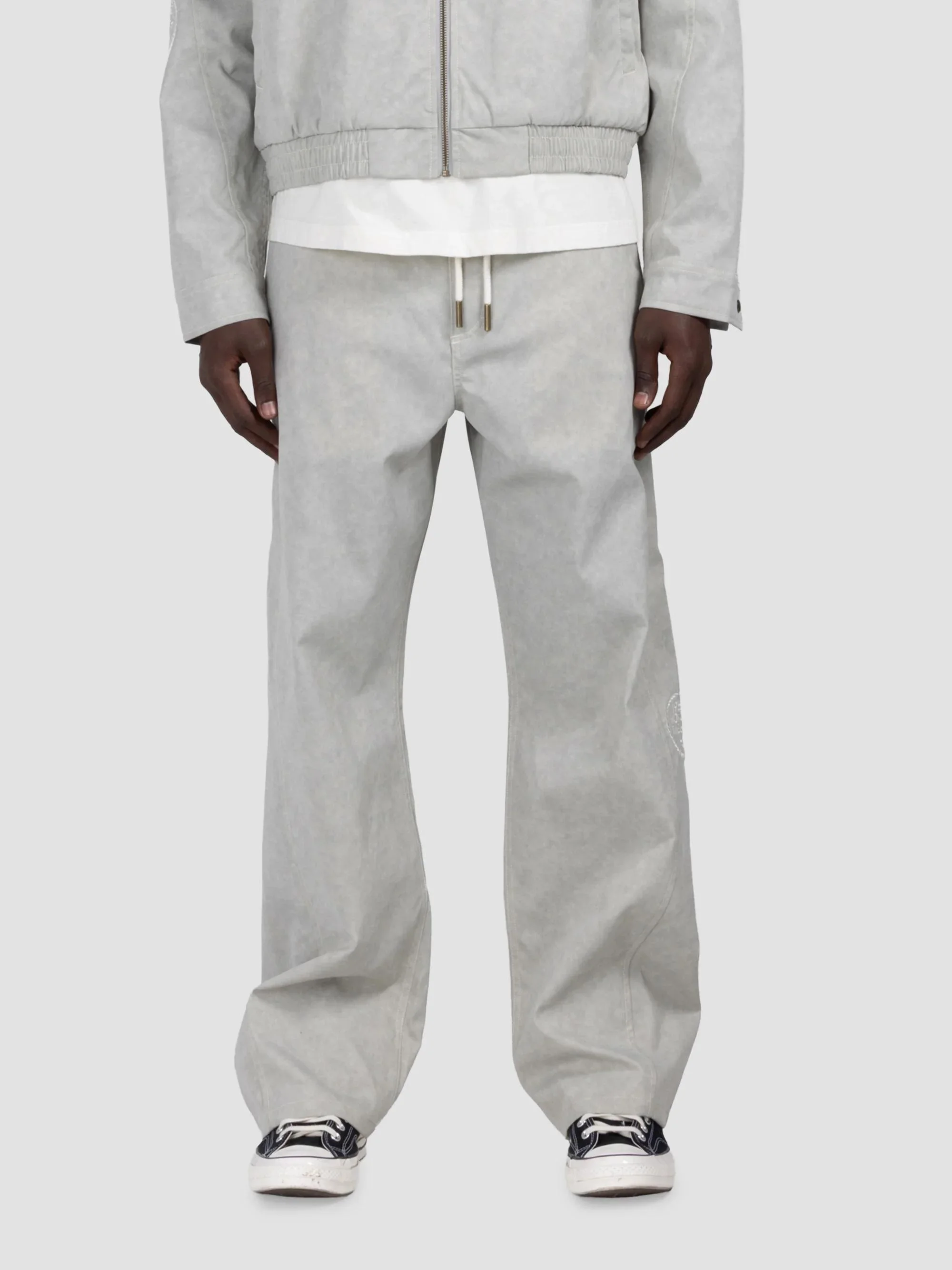 Men's Embroidered Twill Pants - Stone - 1