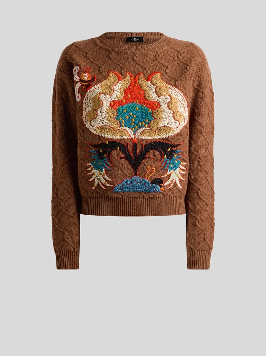 WOOL SWEATER WITH FLORAL EMBROIDERY - 1