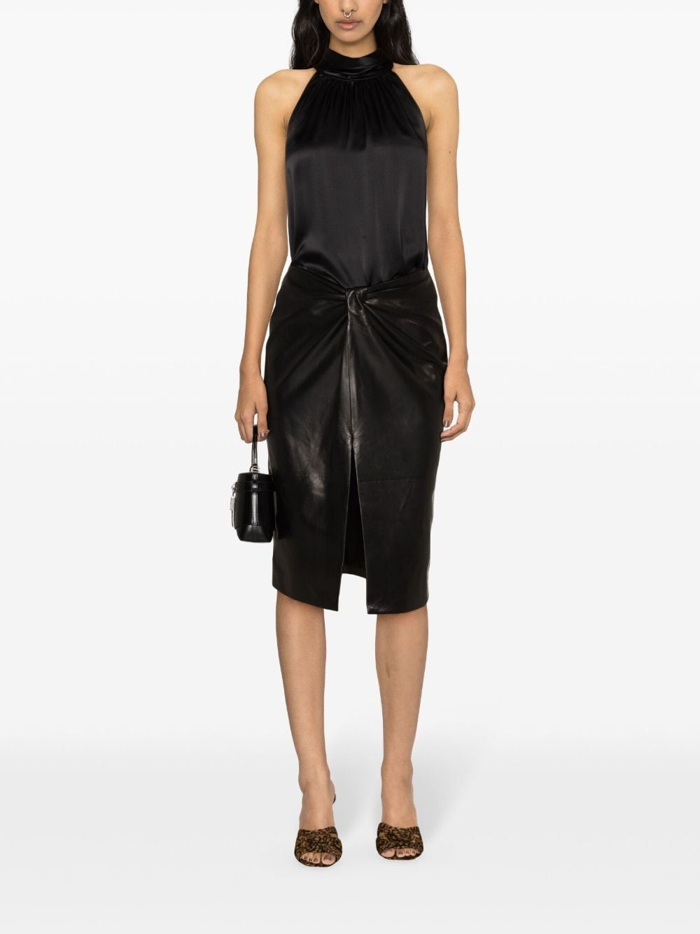 gathered leather midi skirt - 2