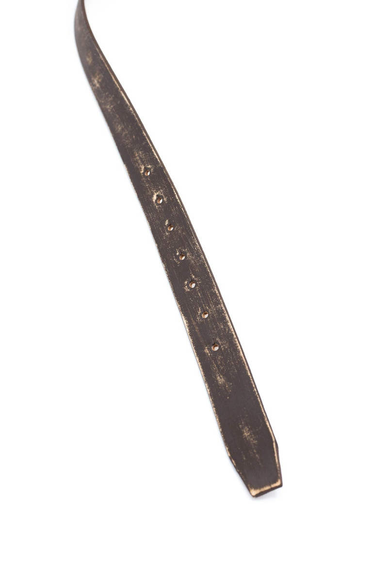 Oil Leather Studs DISCO Buckle Belt - Brown 8
