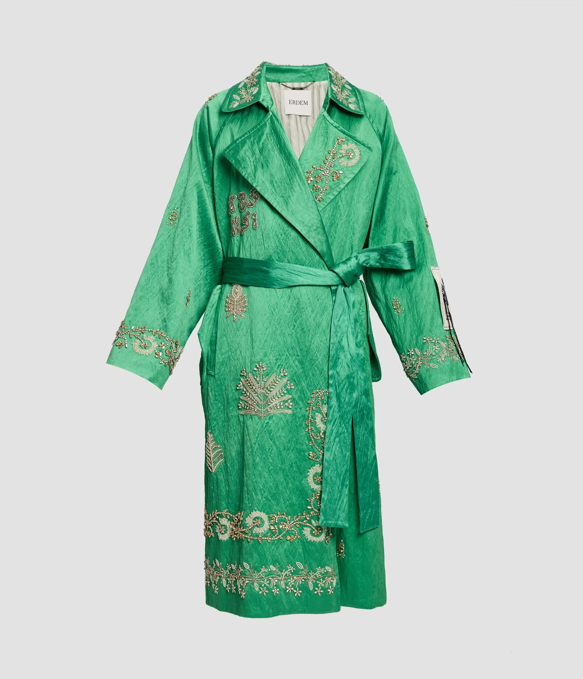 EMBELLISHED TEXTURED SATIN TRENCH COAT - 1