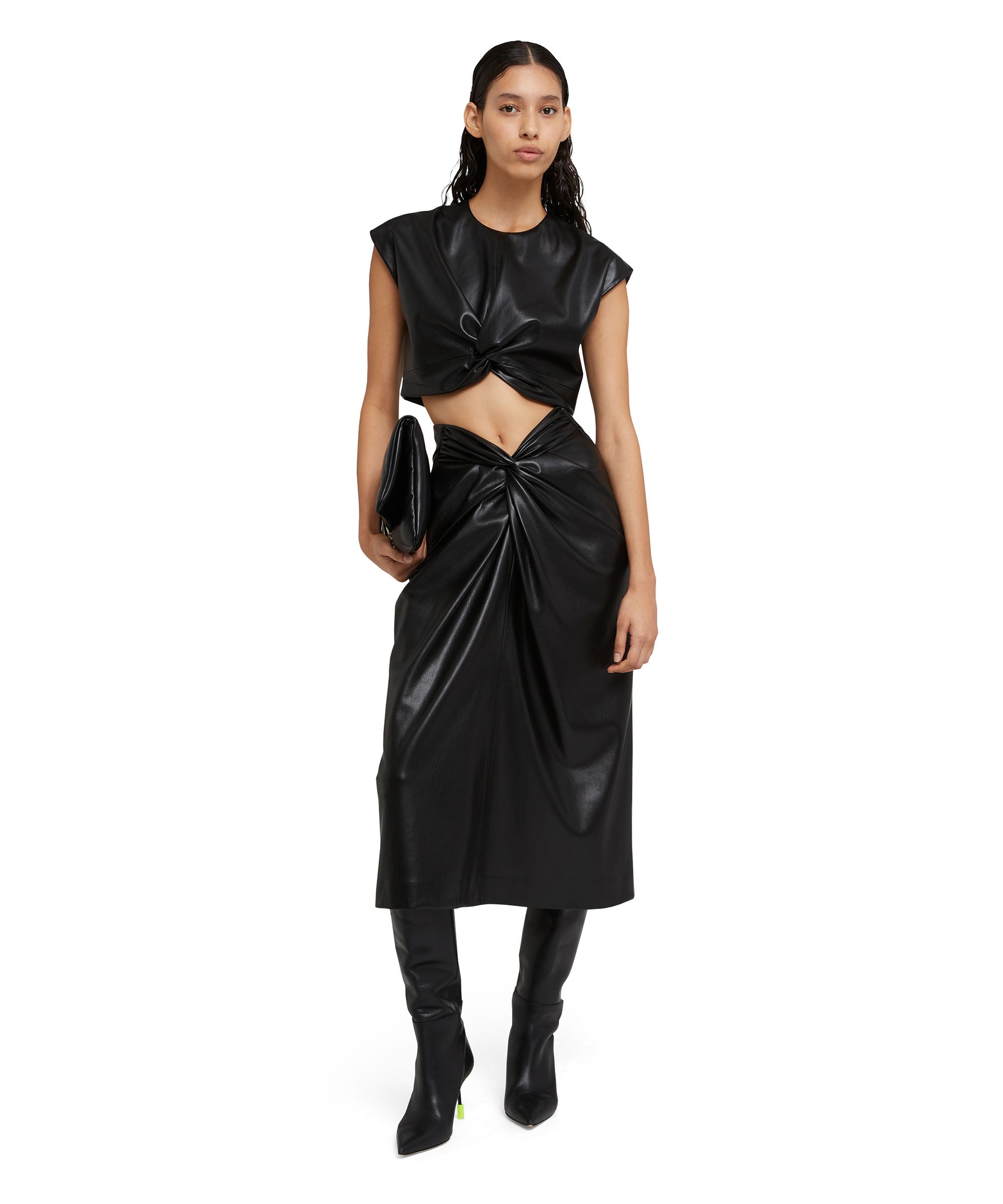 Faux leather midi dress with crossover detail - 5