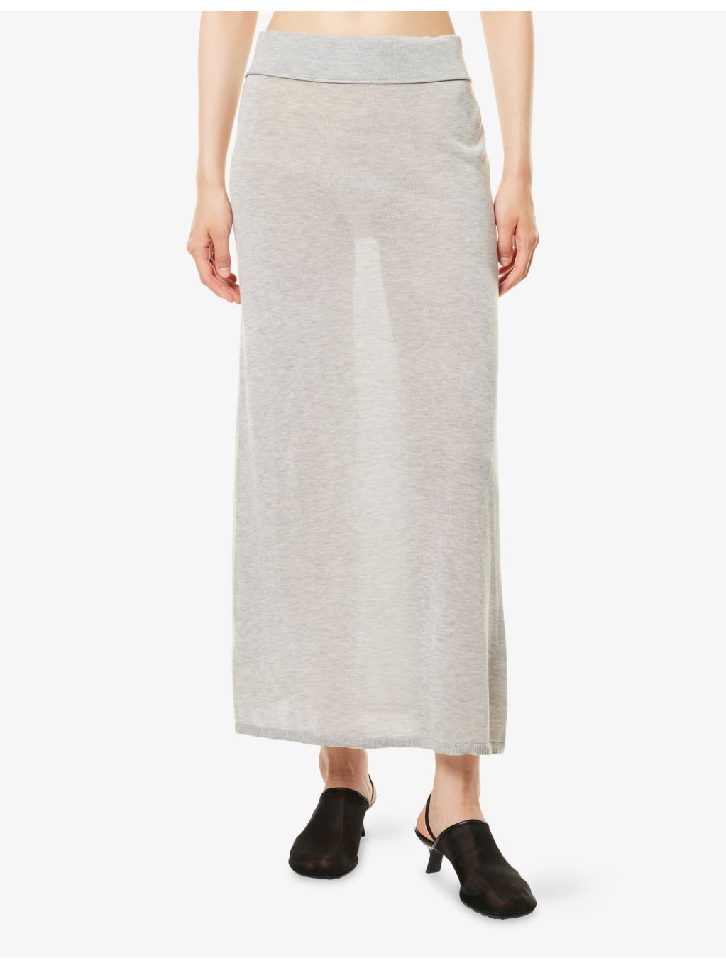 Sheer Fine-Knit Long Skirt - 3
