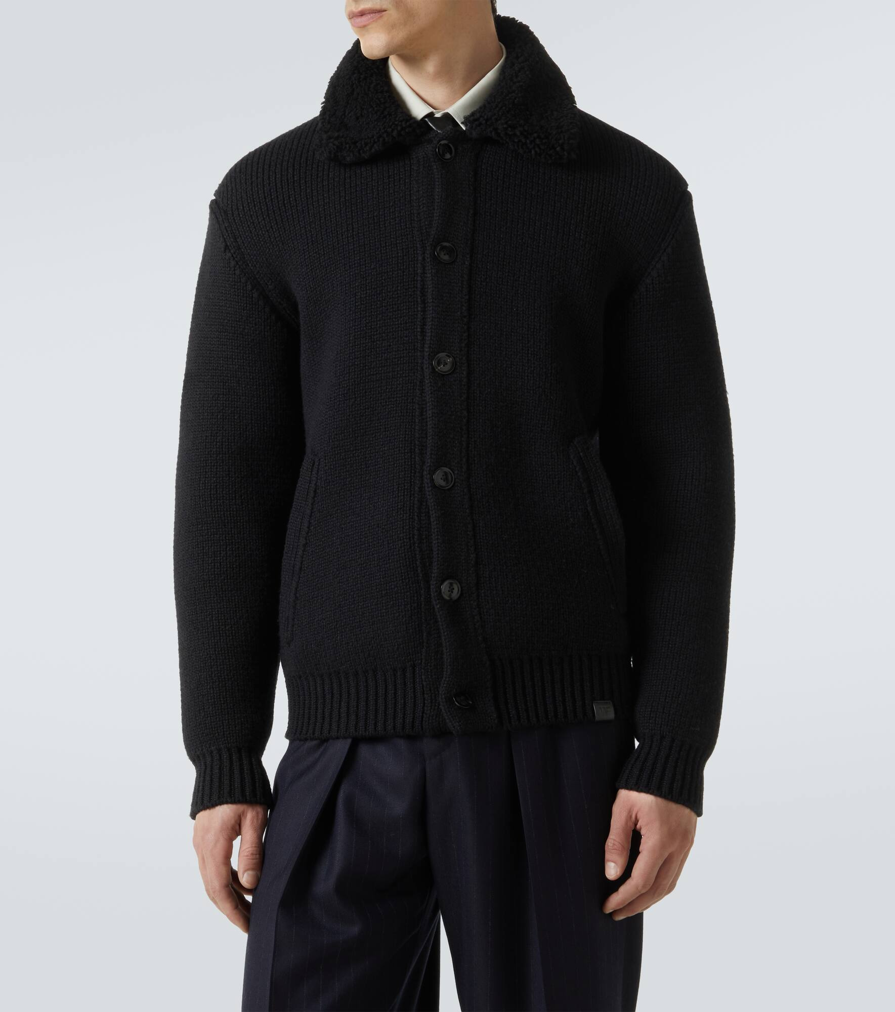 Shearling-trimmed cashmere cardigan - 3