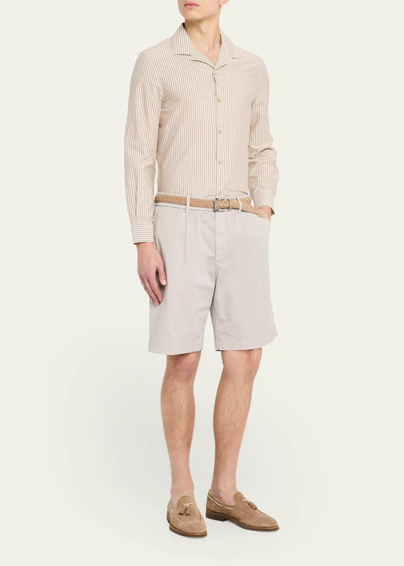 Brunello Cucinelli Men's Stripe Cabana-Collar Casual Button-Down Shirt outlook