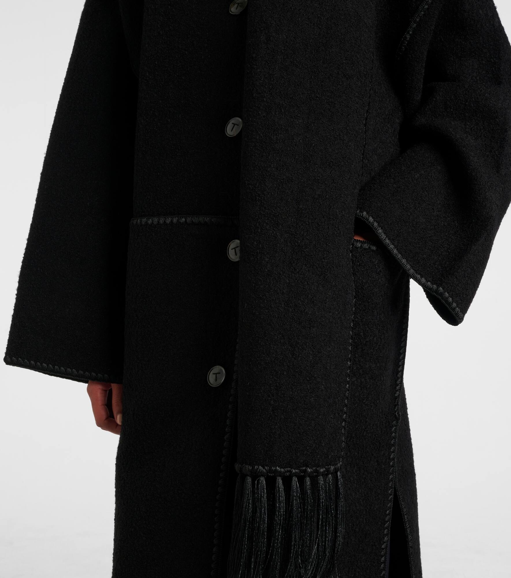 Embroidered wool-blend scarf coat - 5