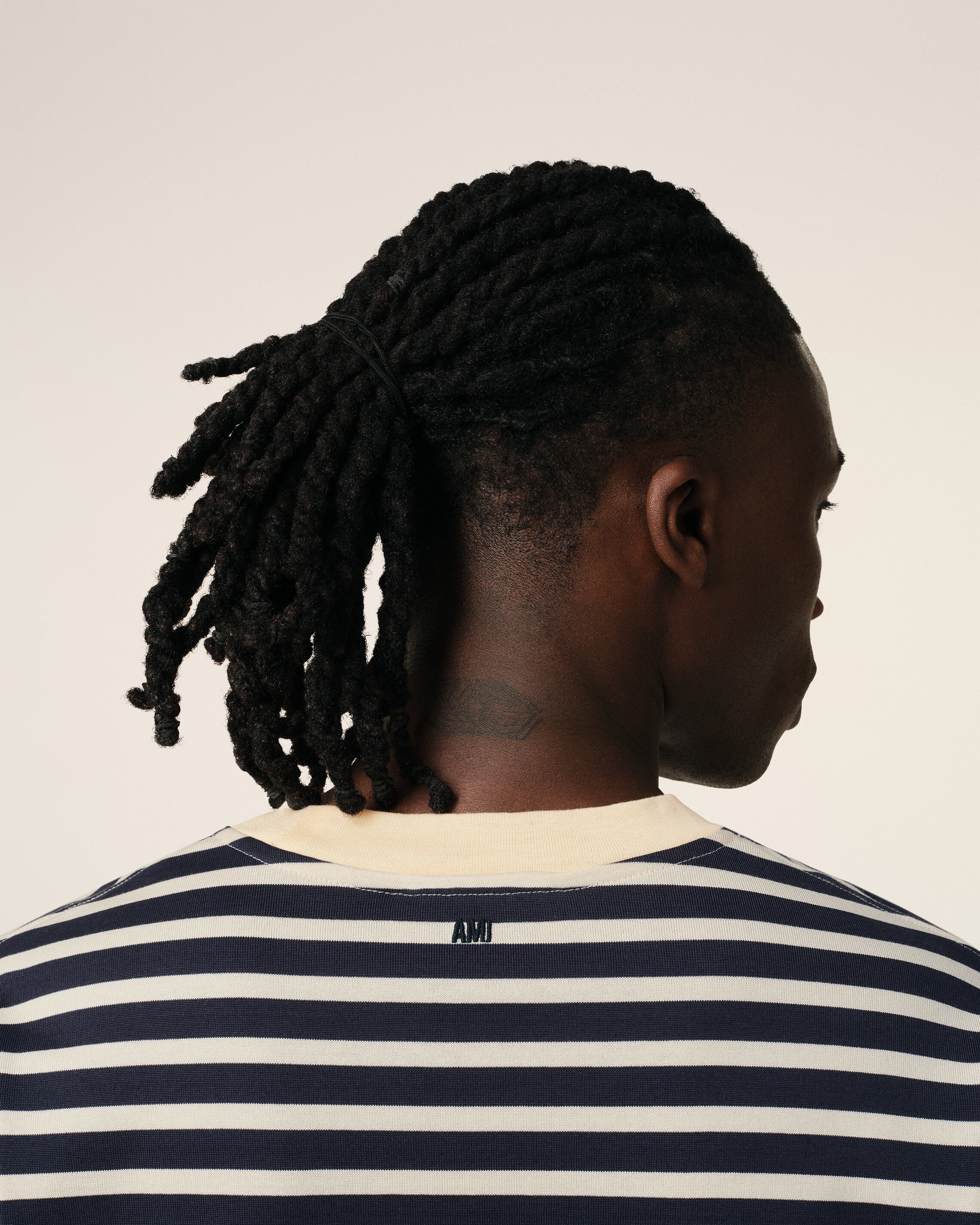 NAVY RECYCLED COTTON LOOSE STRIPED T-SHIRT - 4
