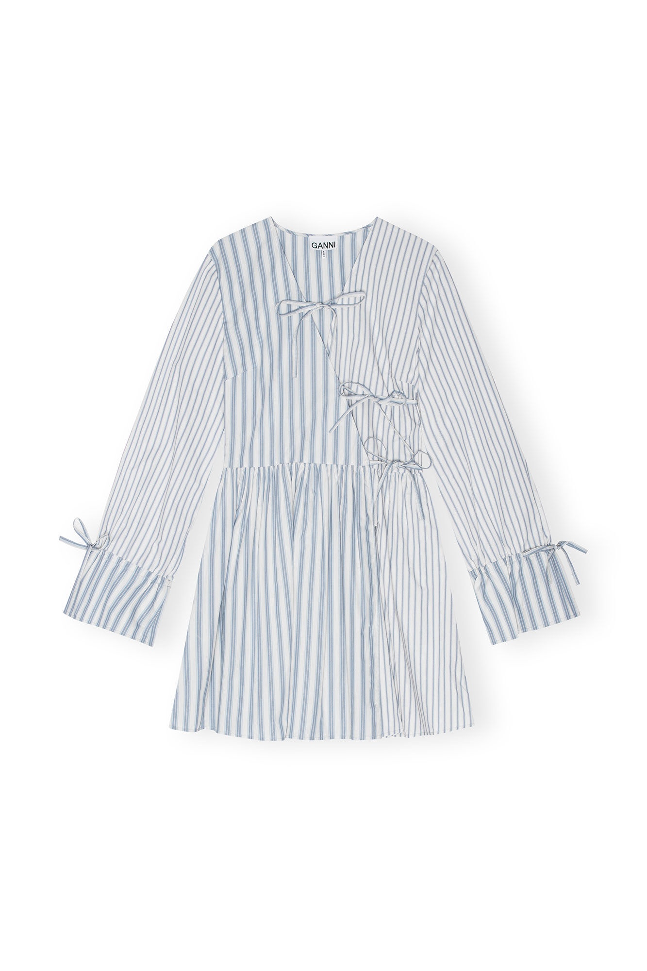 BLUE STRIPE COTTON MINI WRAP DRESS - 7