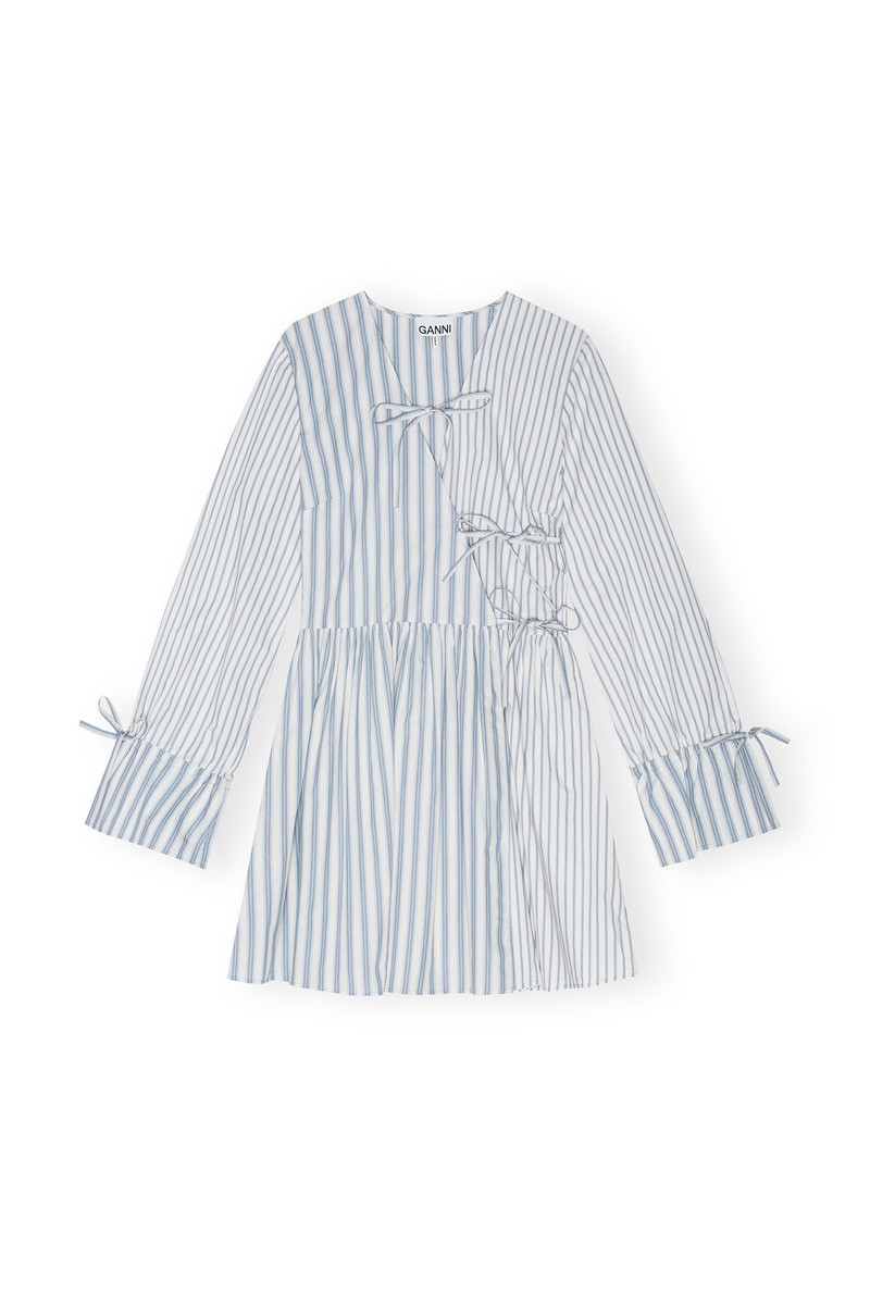 BLUE STRIPE COTTON MINI WRAP DRESS 7