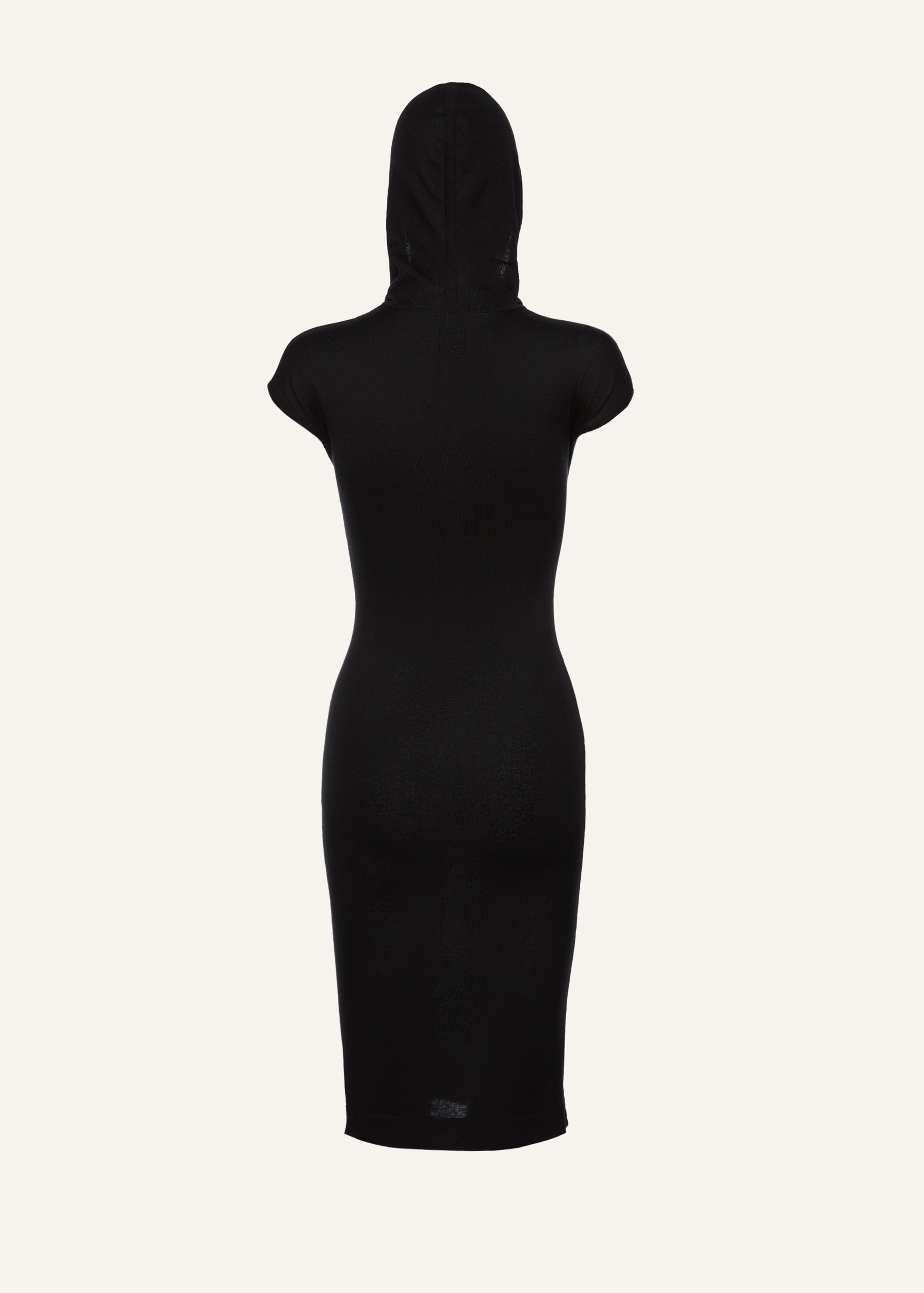 Hooded silk knitwear dress in black - 2