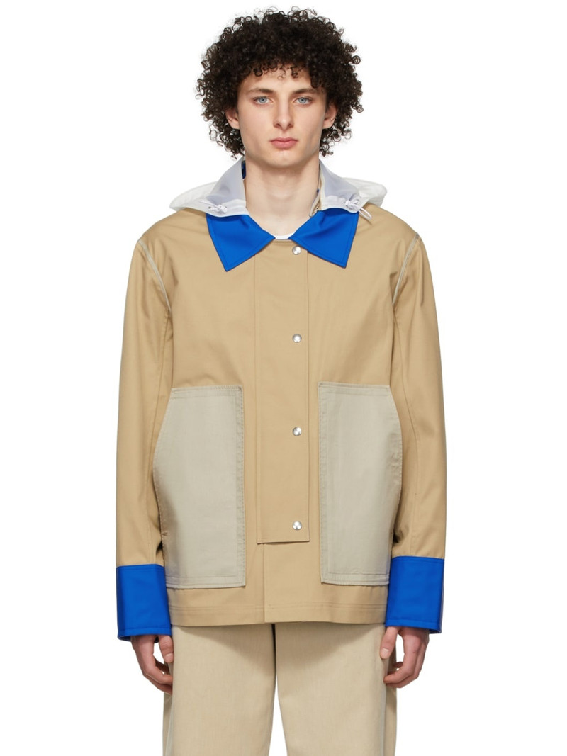 Beige & Blue Rubber Mac Rain Jacket 1