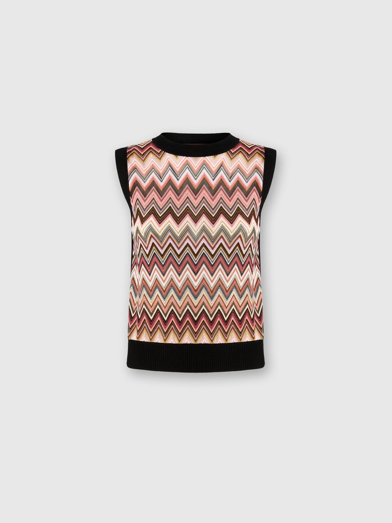 Viscose-blend crewneck vest with chevron insert - 1