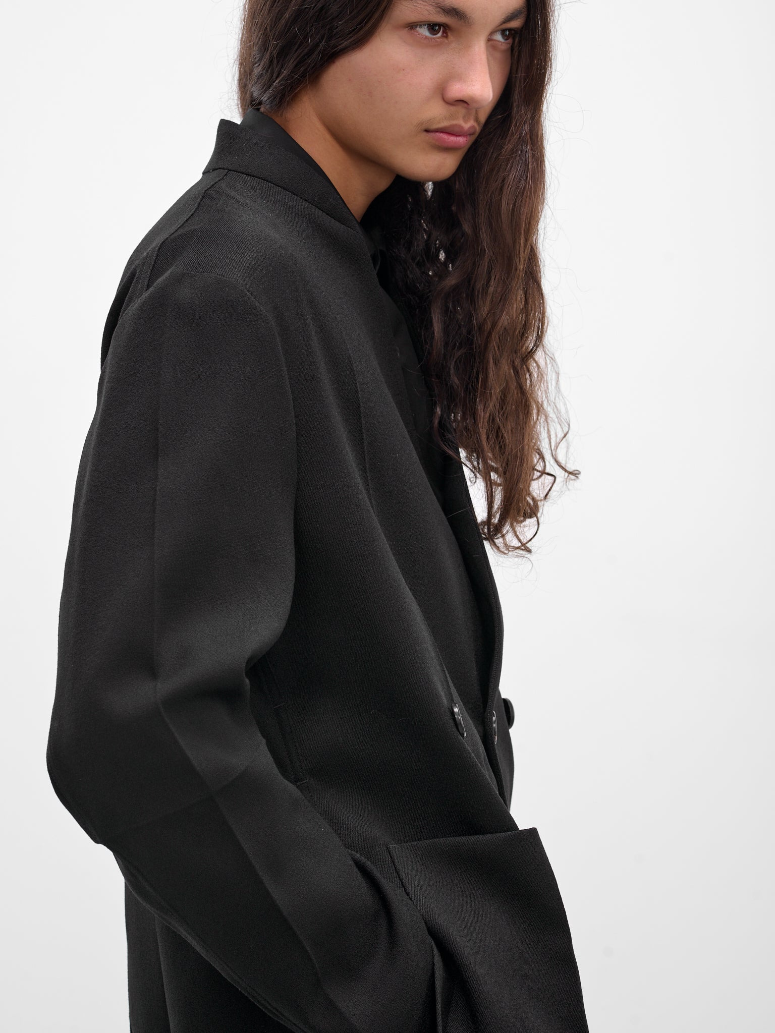 Black Wool Lapelless Origami Jacket - 4