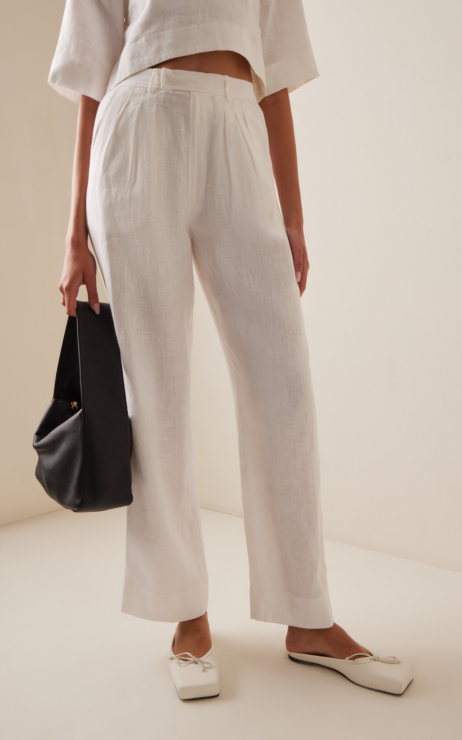 Louis Pleated Linen Straight-Leg Pants ivory - 3