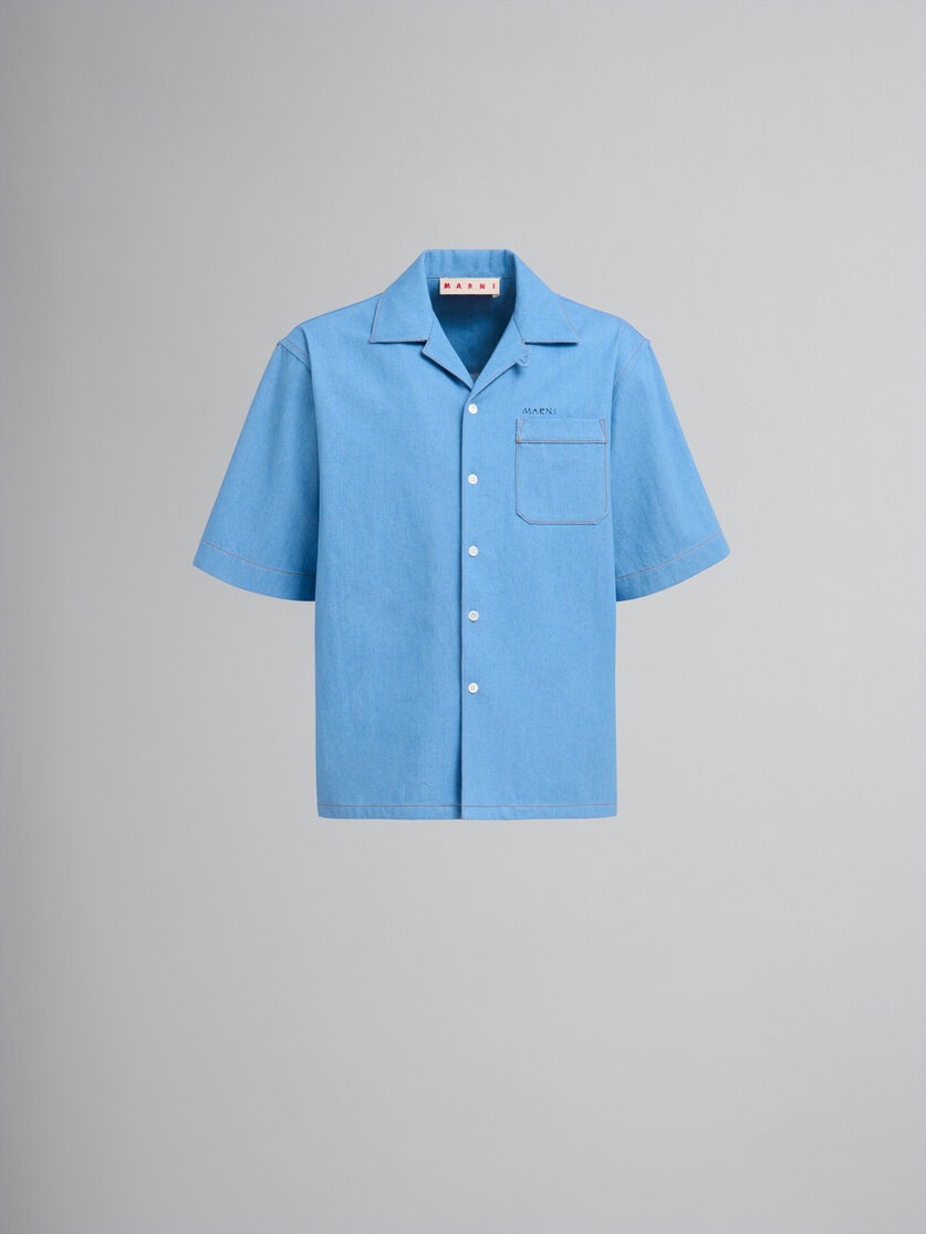 BLUE DENIM BOWLING SHIRT WITH MARNI MENDING LOGO - 1