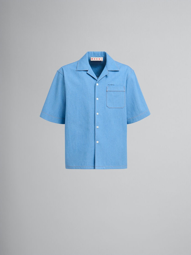 BLUE DENIM BOWLING SHIRT WITH MARNI MENDING LOGO 1