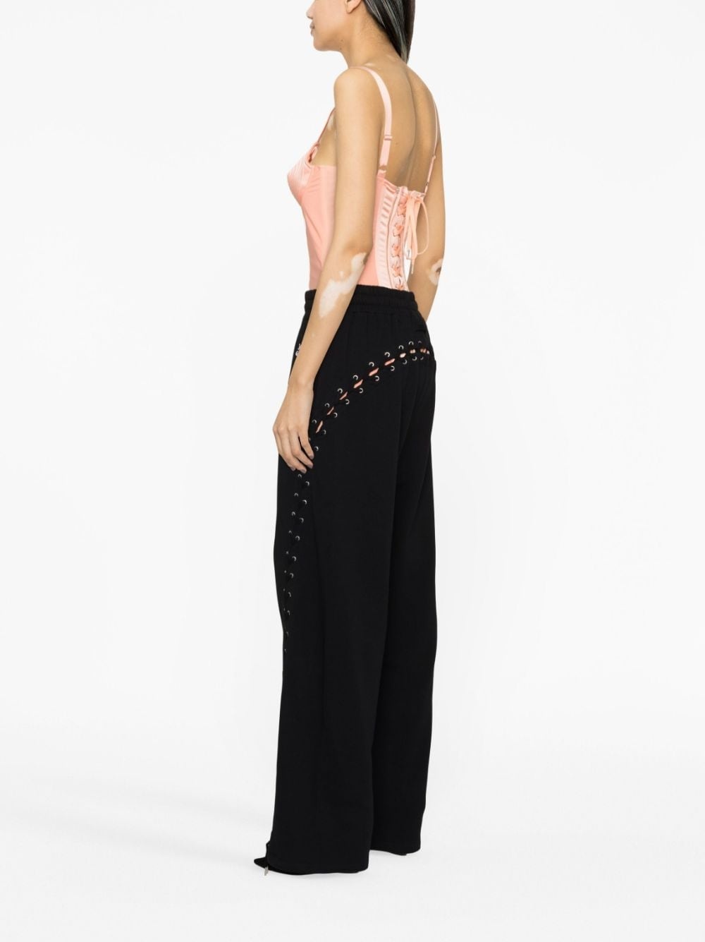 lace-up wide-leg trousers - 4