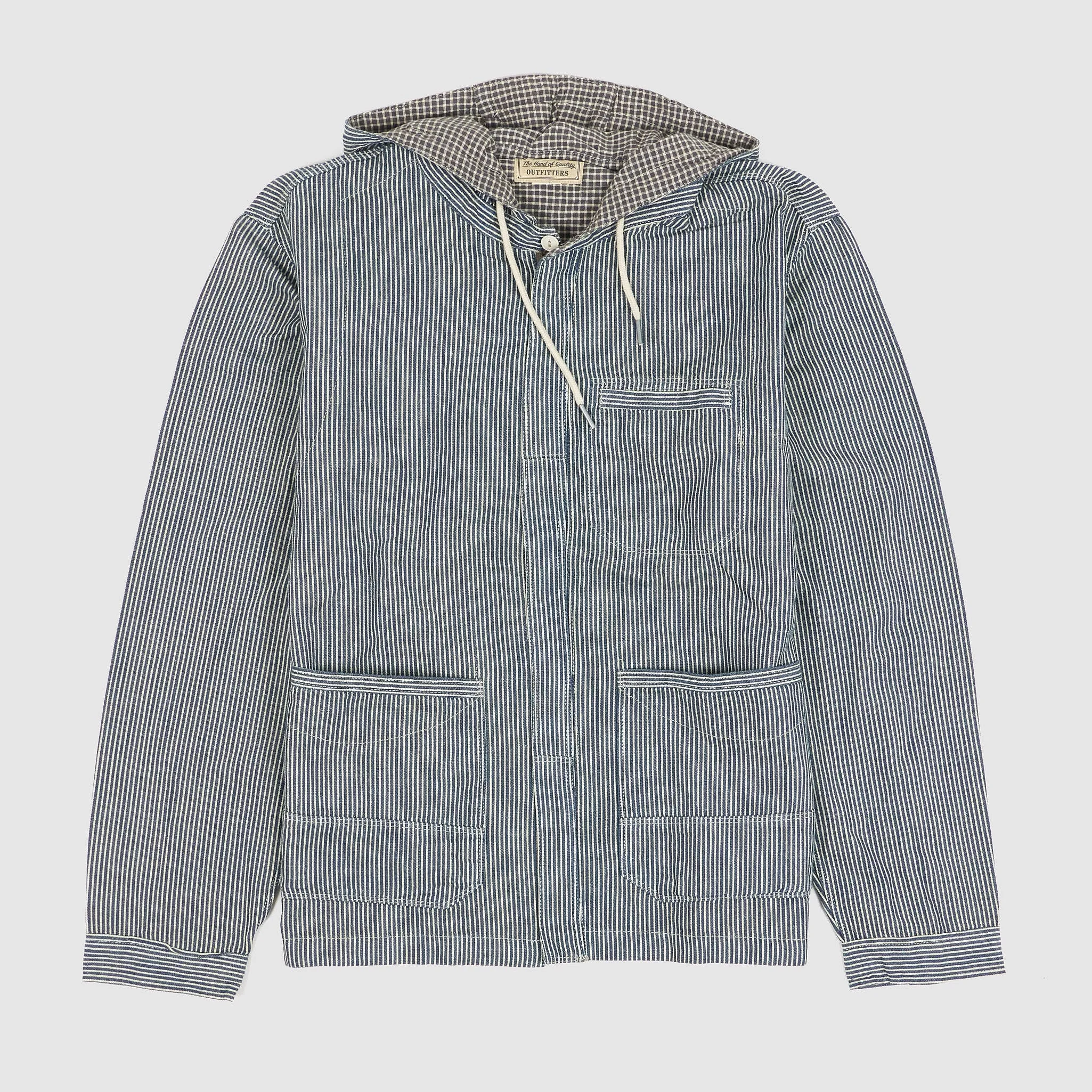 Double RL Unlined Hooded Hickory Striped Overshirt Jacket - 1