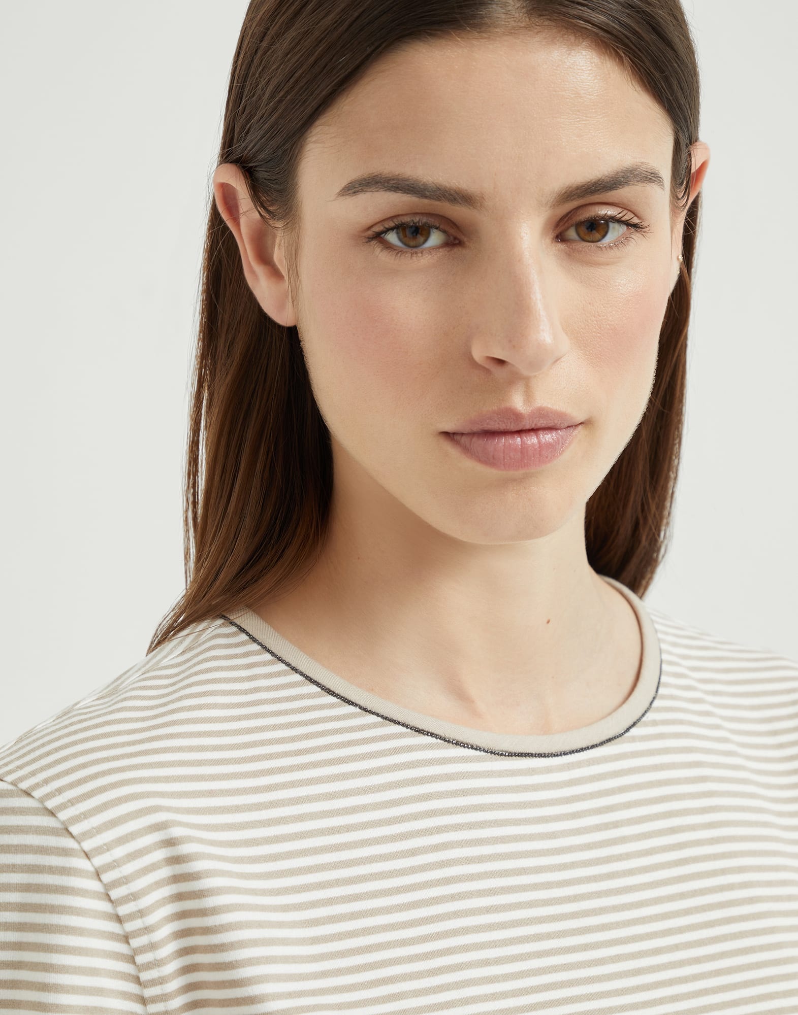 Striped cotton jersey T-shirt with shiny neck detail - 3
